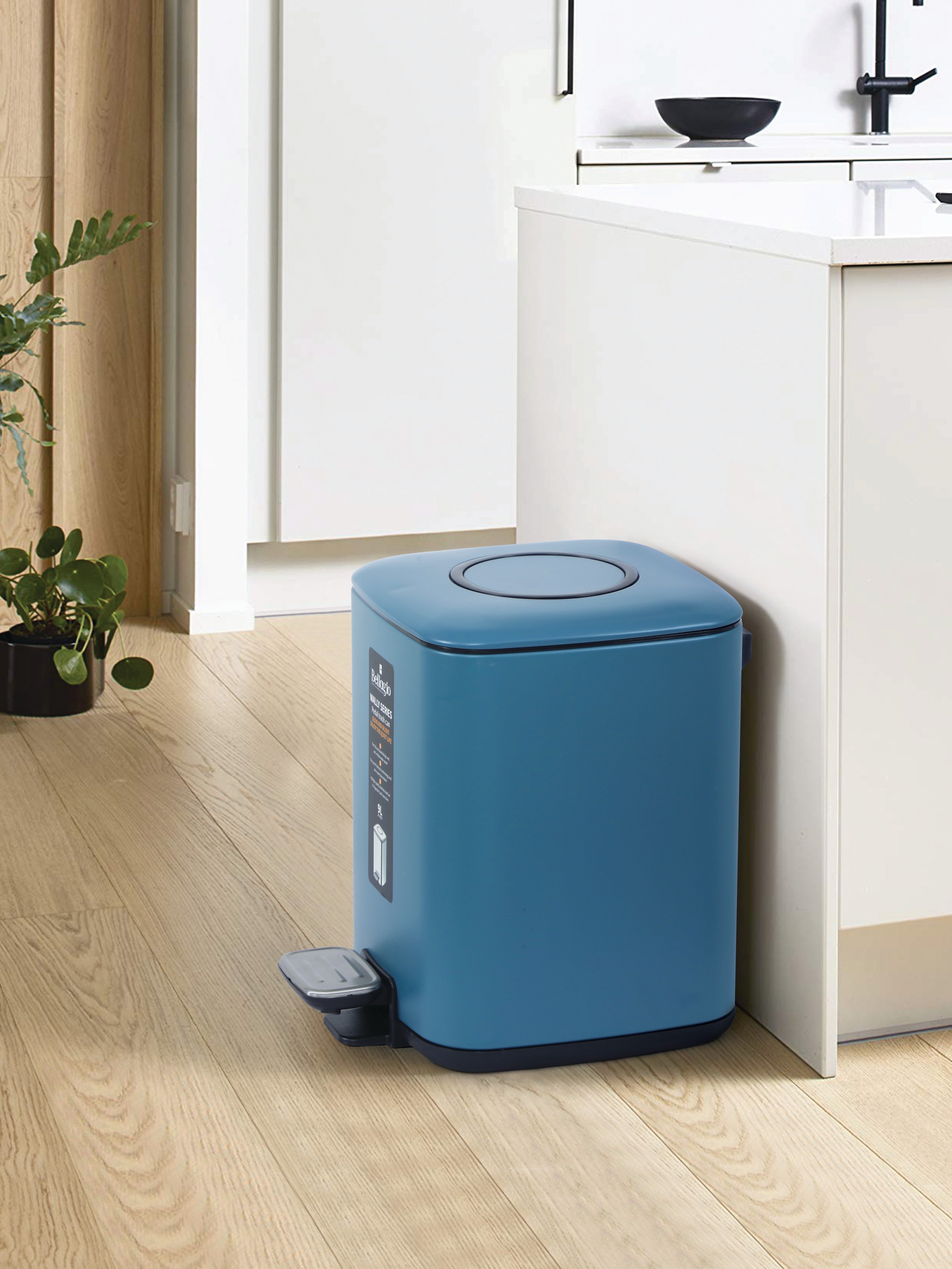 Bellagio Lavender Blue 9L Dustbin 410High-Quality Stainless Steel Pedal Trash Can/DustBin With Plastic Bucket