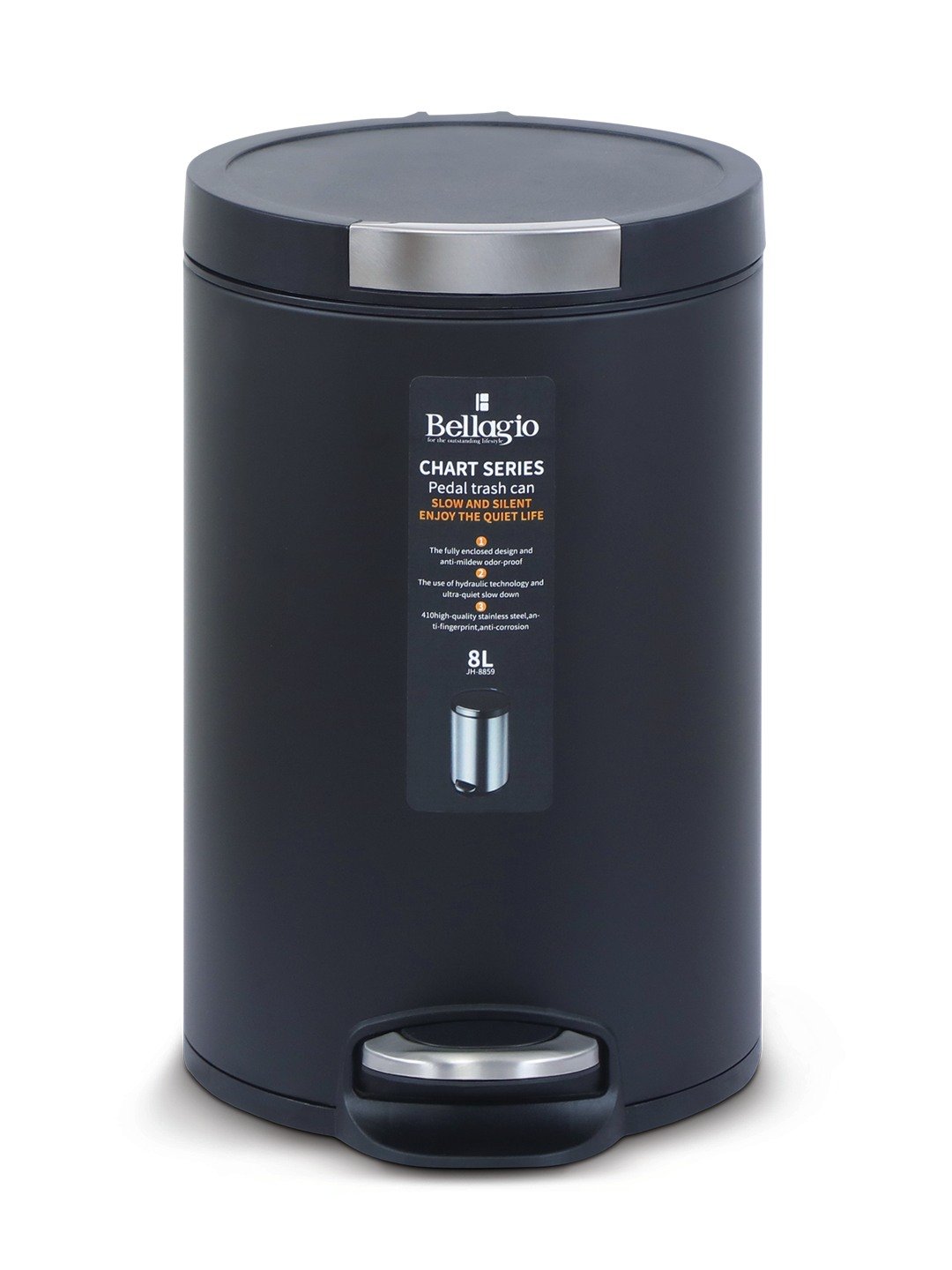 Bellagio Black 5L Dustbin 410High-Quality Stainless Steel Pedal Trash Can/DustBin With Plastic Bucket