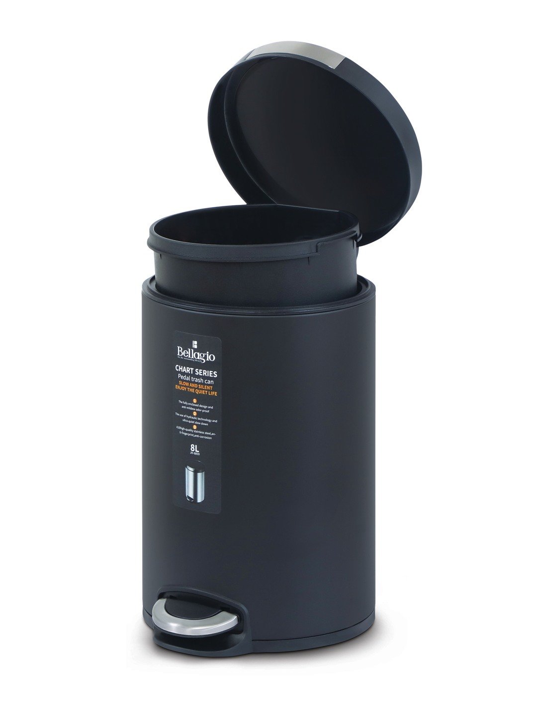 Bellagio Black 5L Dustbin 410High-Quality Stainless Steel Pedal Trash Can/DustBin With Plastic Bucket