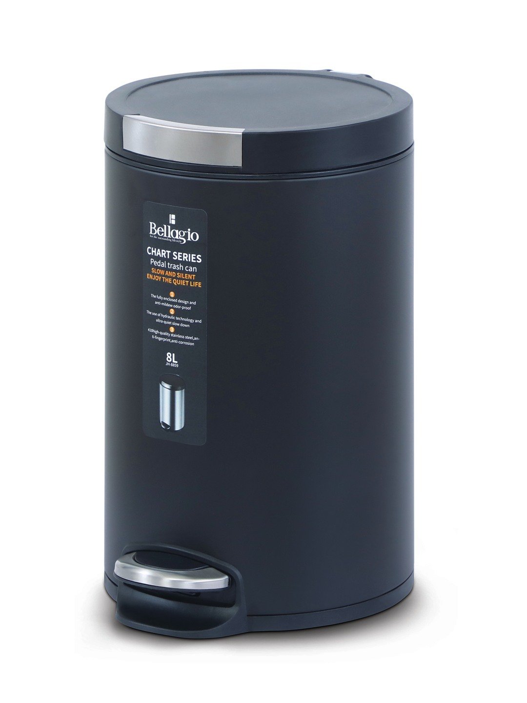 Bellagio Black 5L Dustbin 410High-Quality Stainless Steel Pedal Trash Can/DustBin With Plastic Bucket