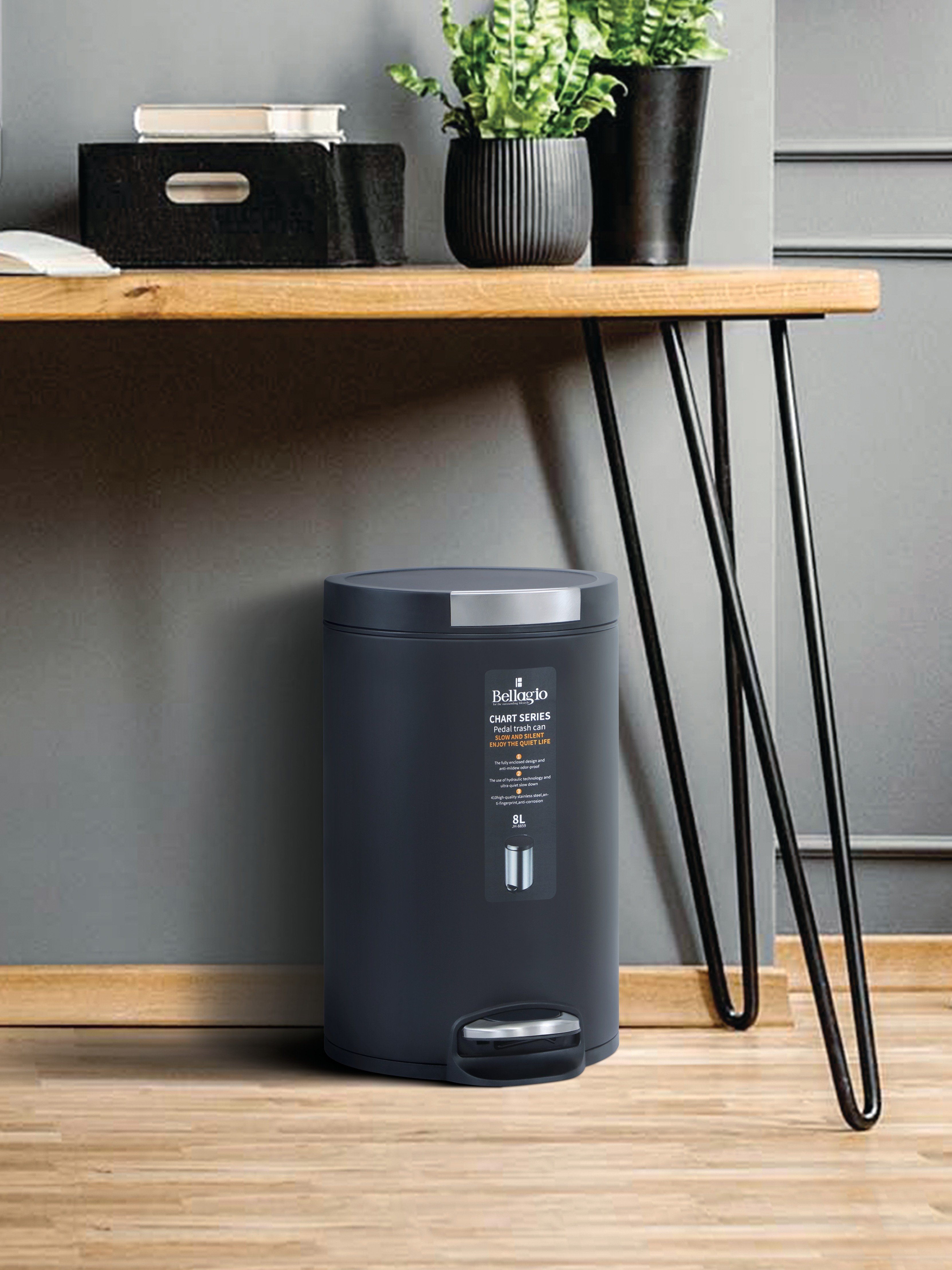 Bellagio Black 5L Dustbin 410High-Quality Stainless Steel Pedal Trash Can/DustBin With Plastic Bucket