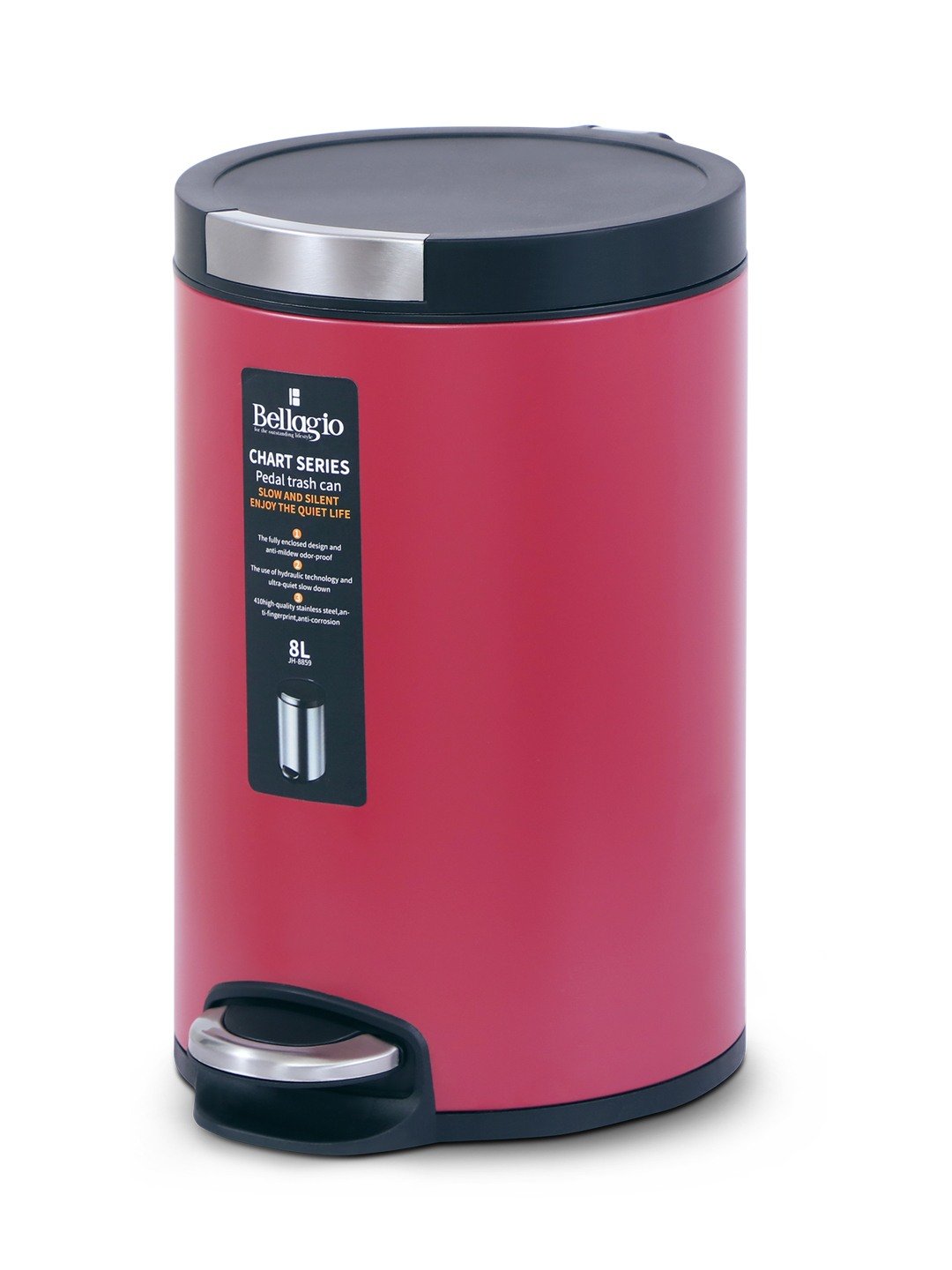 Bellagio Red 5L Dustbin 410High-Quality Stainless Steel Pedal Trash Can/DustBin With Plastic Bucket