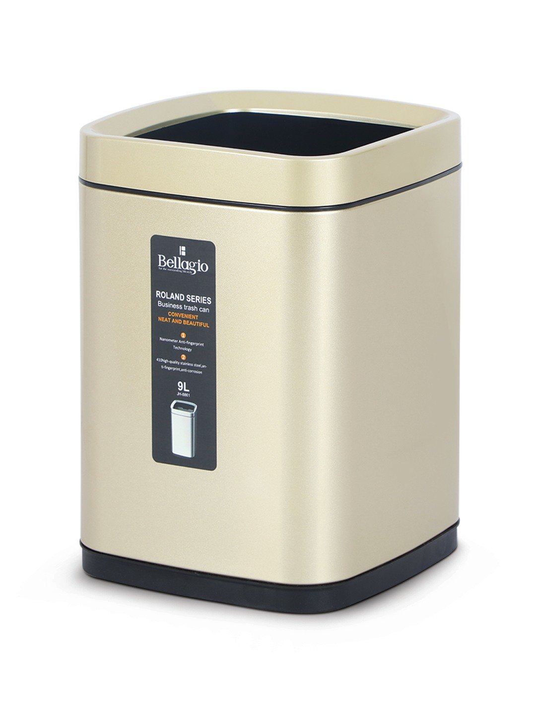 Bellagio Champagne Gold 9L Non-Pedal Sleek And Stylish Dustbin 410High-Quality Stainless Steel Non-Pedal Trash Can/DustBin With Plastic Bucket