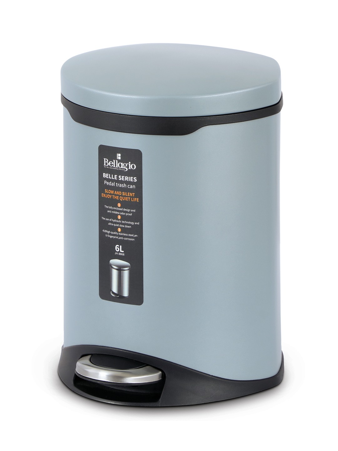 Bellagio Light Grey 6L Dustbin 410High-Quality Stainless Steel Pedal Trash Can/DustBin With Plastic Bucket
