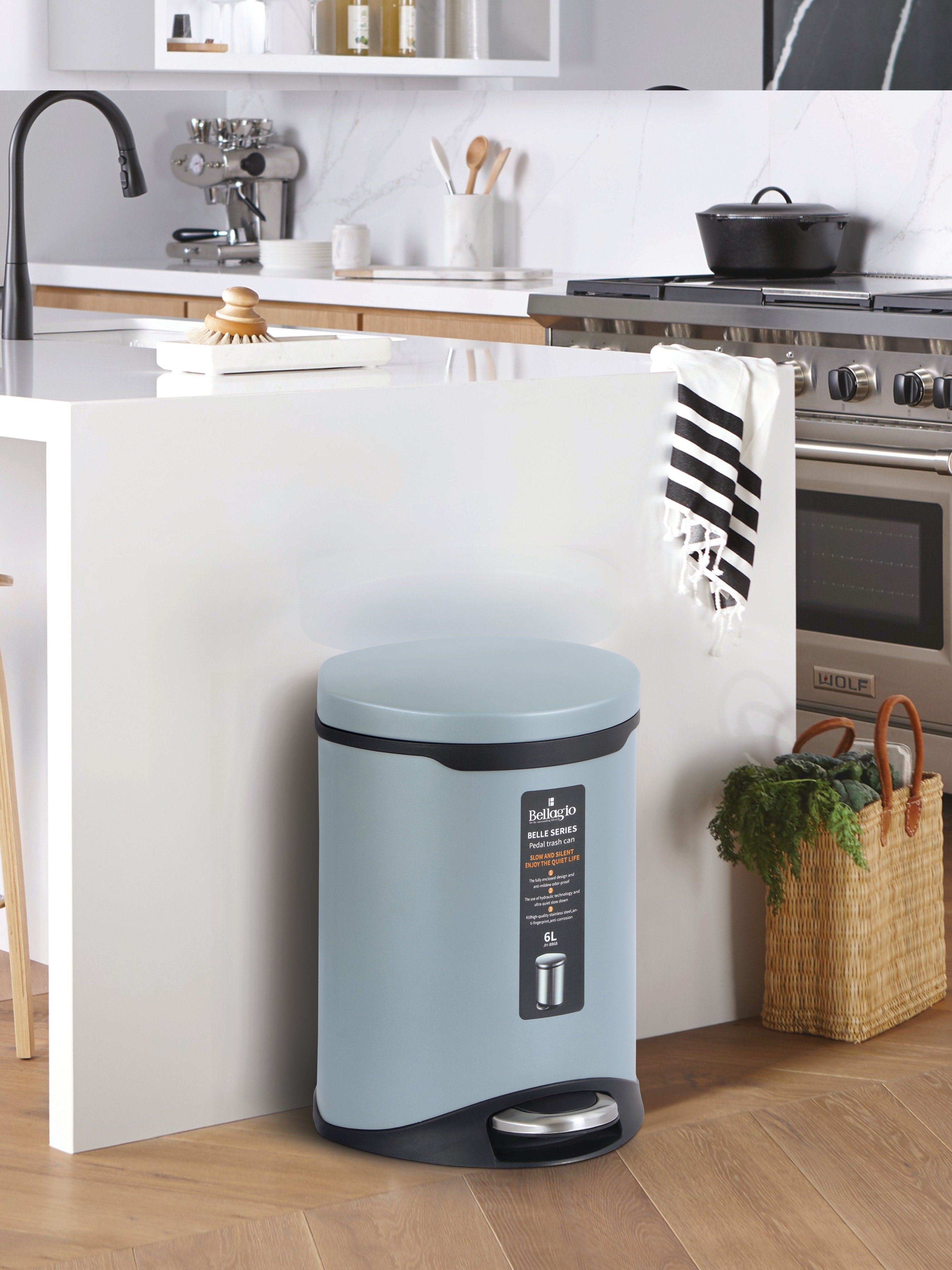 Bellagio Light Grey 6L Dustbin 410High-Quality Stainless Steel Pedal Trash Can/DustBin With Plastic Bucket
