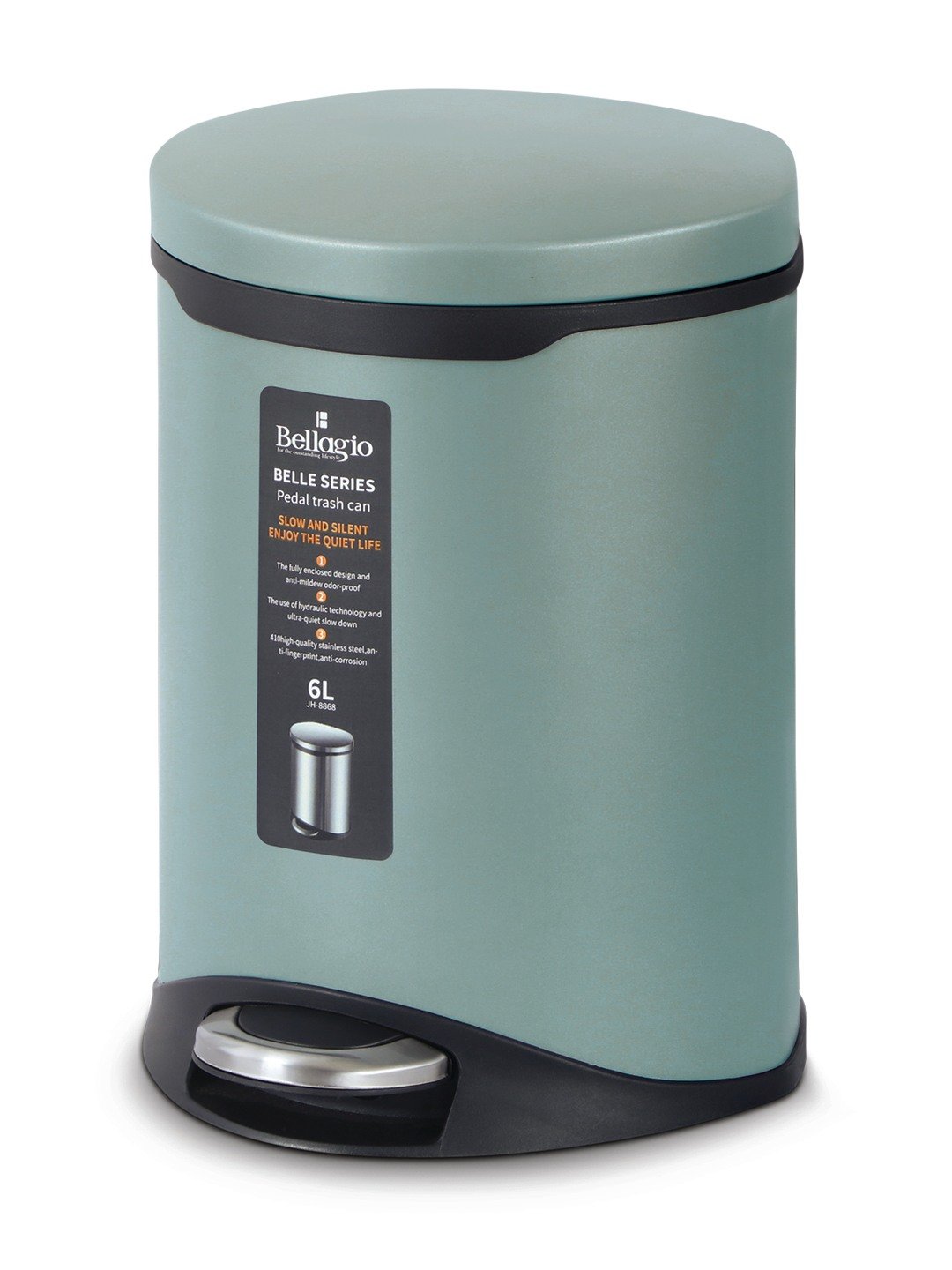 Bellagio Metal Green 6L Dustbin 410High-Quality Stainless Steel Pedal Trash Can/DustBin With Plastic Bucket