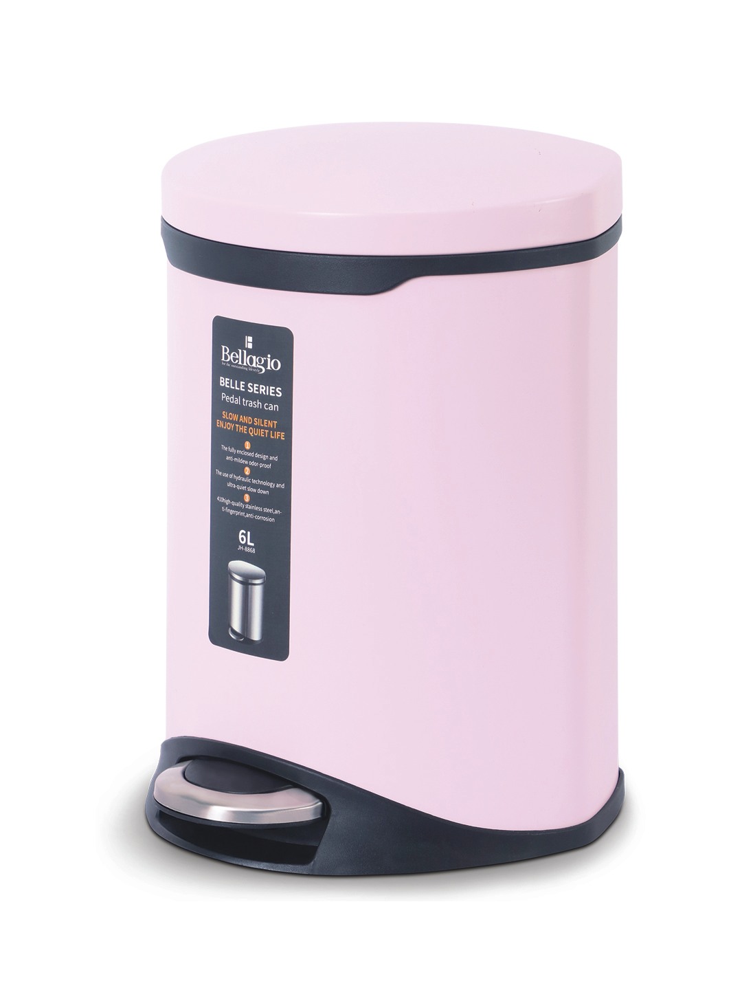 Bellagio Pink 6L Dustbin 410High-Quality Stainless Steel Pedal Trash Can/DustBin With Plastic Bucket