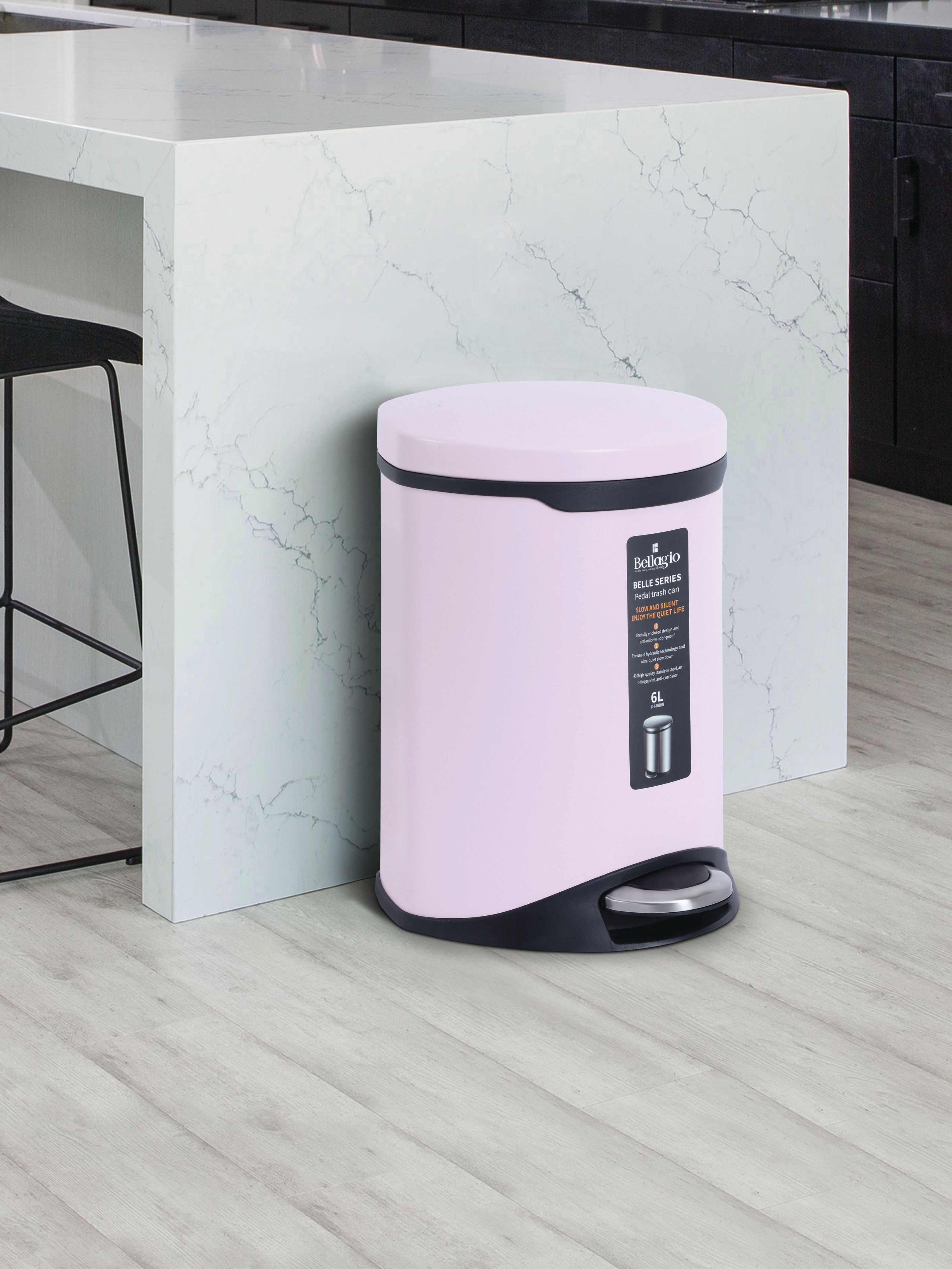 Bellagio Pink 6L Dustbin 410High-Quality Stainless Steel Pedal Trash Can/DustBin With Plastic Bucket
