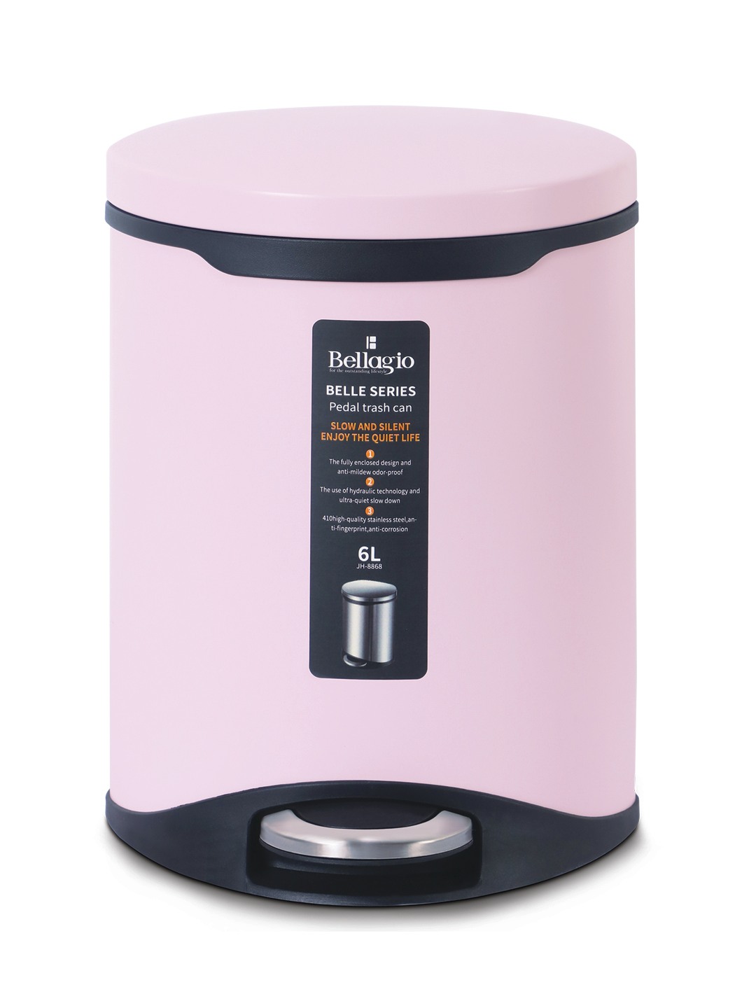 Bellagio Pink 6L Dustbin 410High-Quality Stainless Steel Pedal Trash Can/DustBin With Plastic Bucket