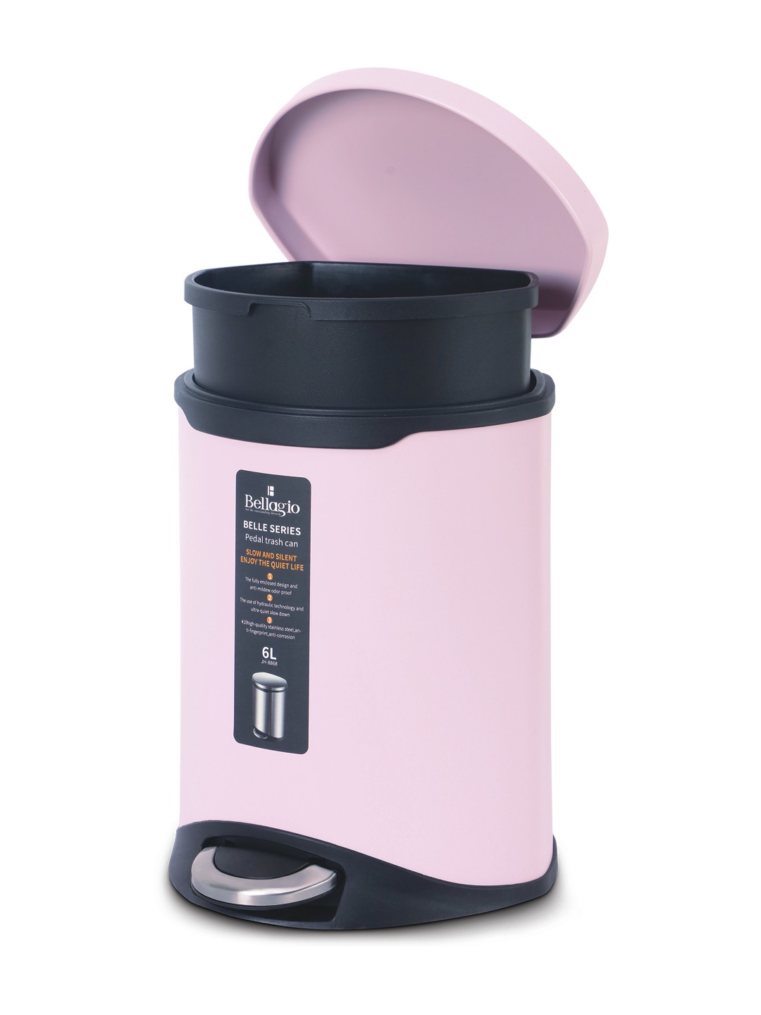 Bellagio Pink 6L Dustbin 410High-Quality Stainless Steel Pedal Trash Can/DustBin With Plastic Bucket
