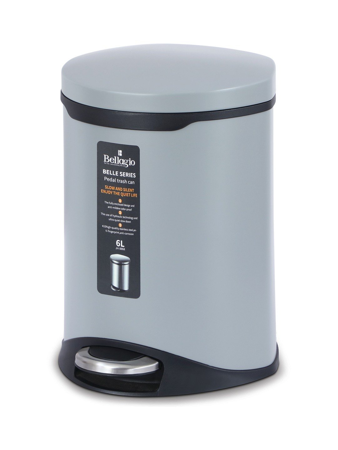 Bellagio Titanum Grey 6L Dustbin 410High-Quality Stainless Steel Pedal Trash Can/DustBin With Plastic Bucket