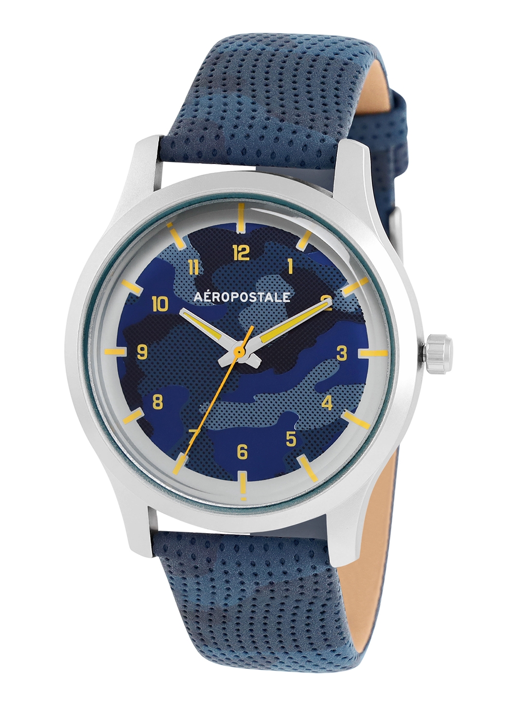 Aeropostale | Aeropostale "AERO_AW_A7-4_BLU" Classic Men’s Analog Quartz Wrist Watch, Silver Metal Alloy case, Classic Blue camouflage print Dial with white hand, Leather wrist Band Water resistant 3.0 ATM. 1