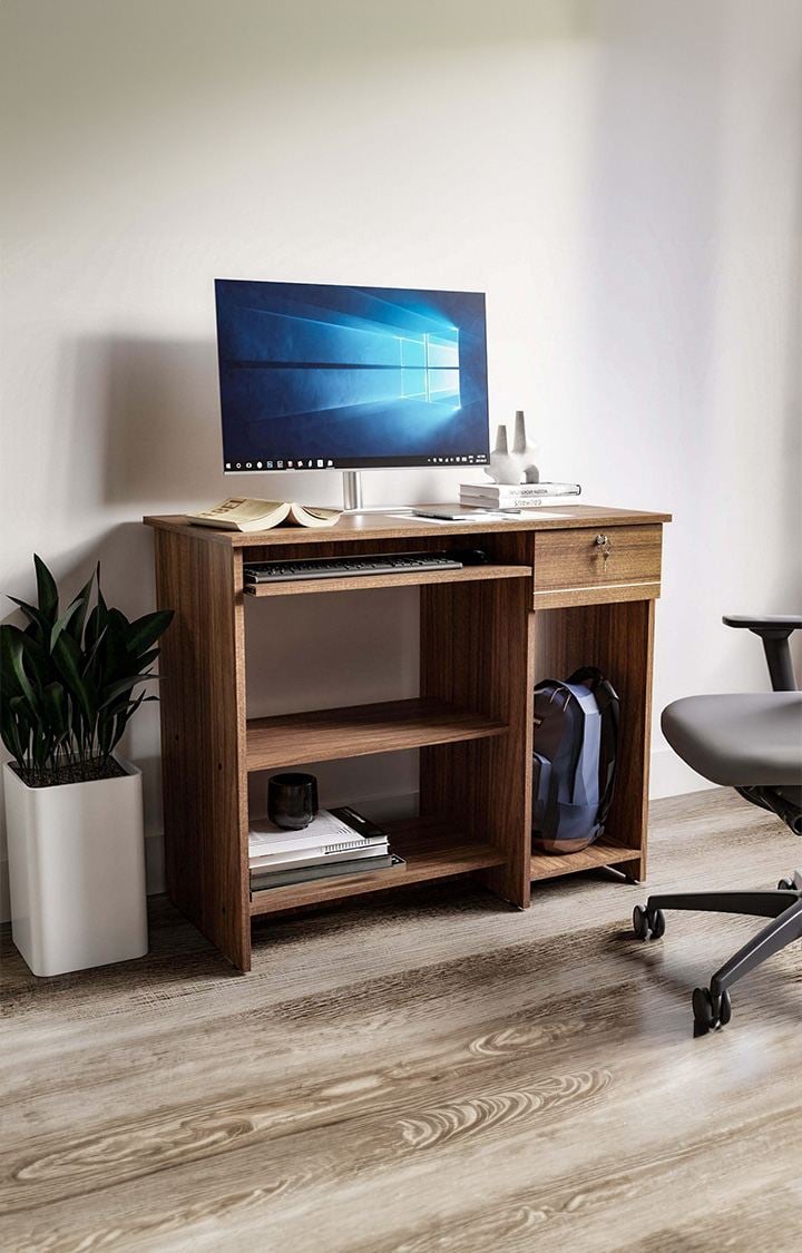 NEUDOT Bingo Engineered Wood Study Table | Multi-Purpose Study Table | Computer Table for Students | Office Table with 2 Drawers | Desk for Work from Home | 1 Year Warranty - Leon Teak