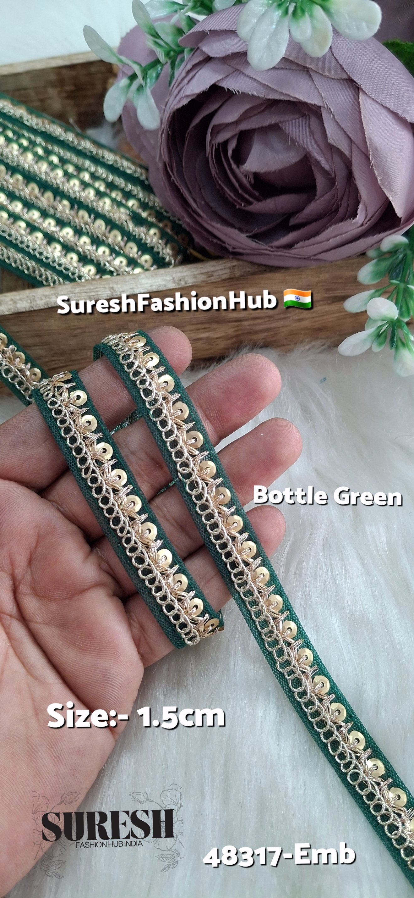 Bottle Green Pearl Dori Zari Embroidery Border Lace