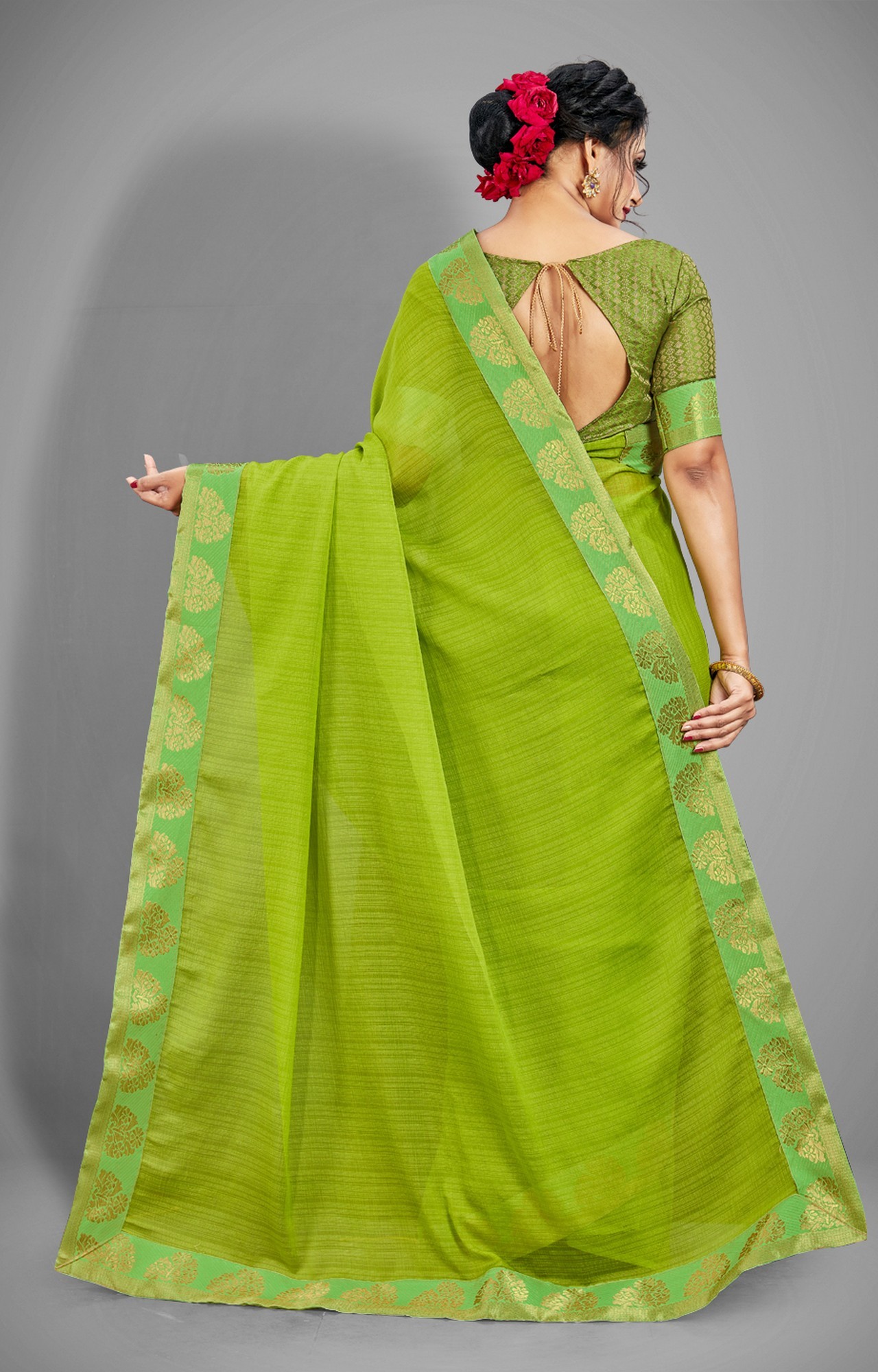 Digital Printed Chiffon Saree in Green : SKK37656