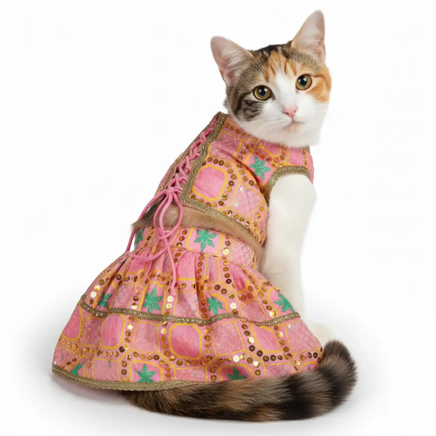 PawsIndia Traditional Desi Diva – Lehenga Choli Set For Cat, Pink