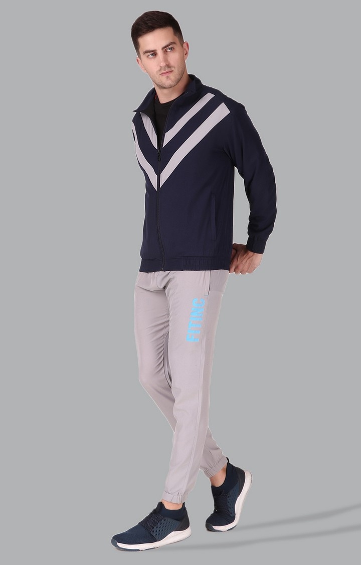 Fitinc | Men's Navy Blue Polycotton Striped Activewear Jackets 1
