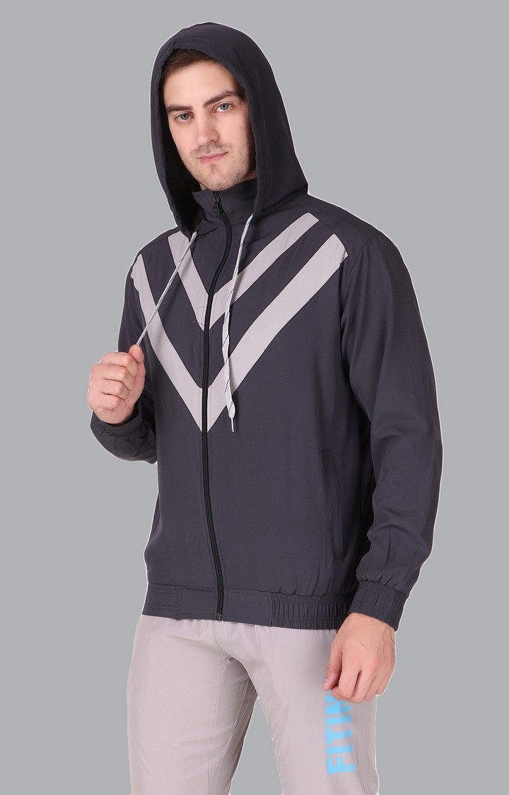 Fitinc | Men's Dark Grey Polycotton Striped Activewear Jackets 1