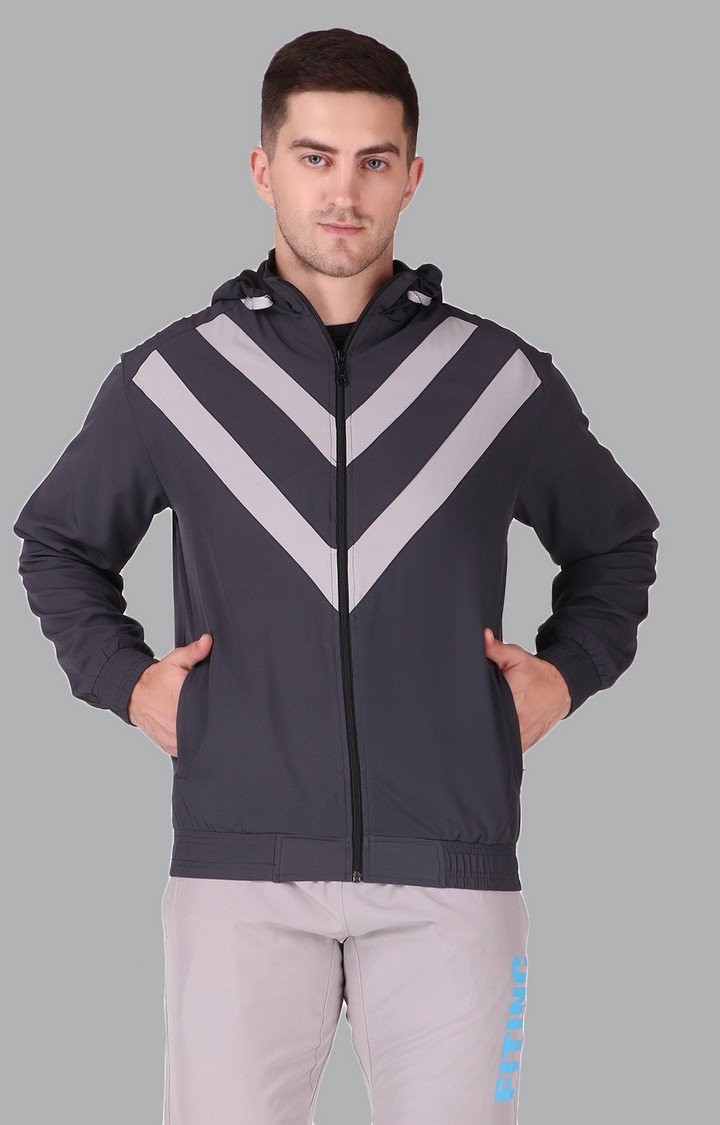 Fitinc | Men's Dark Grey Polycotton Striped Activewear Jackets 0