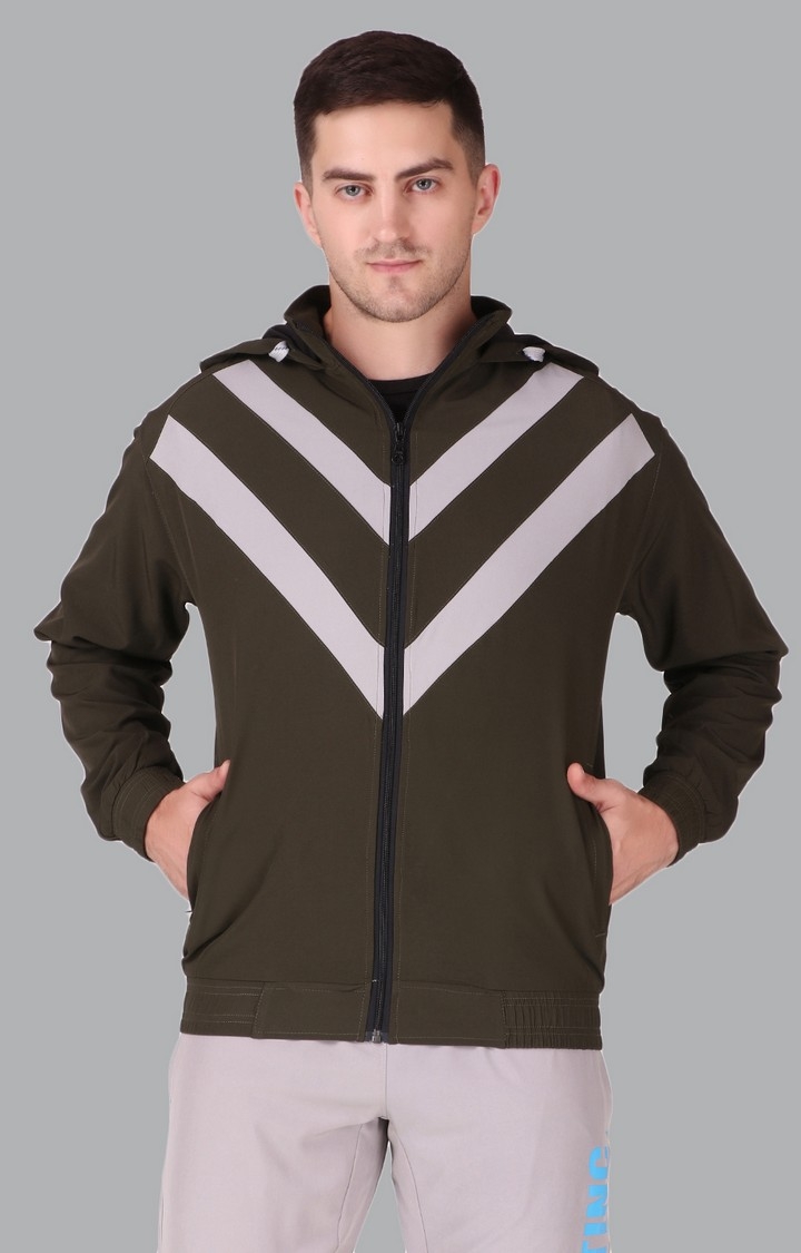 Fitinc | Men's Olive Green Polycotton Striped Activewear Jackets 0