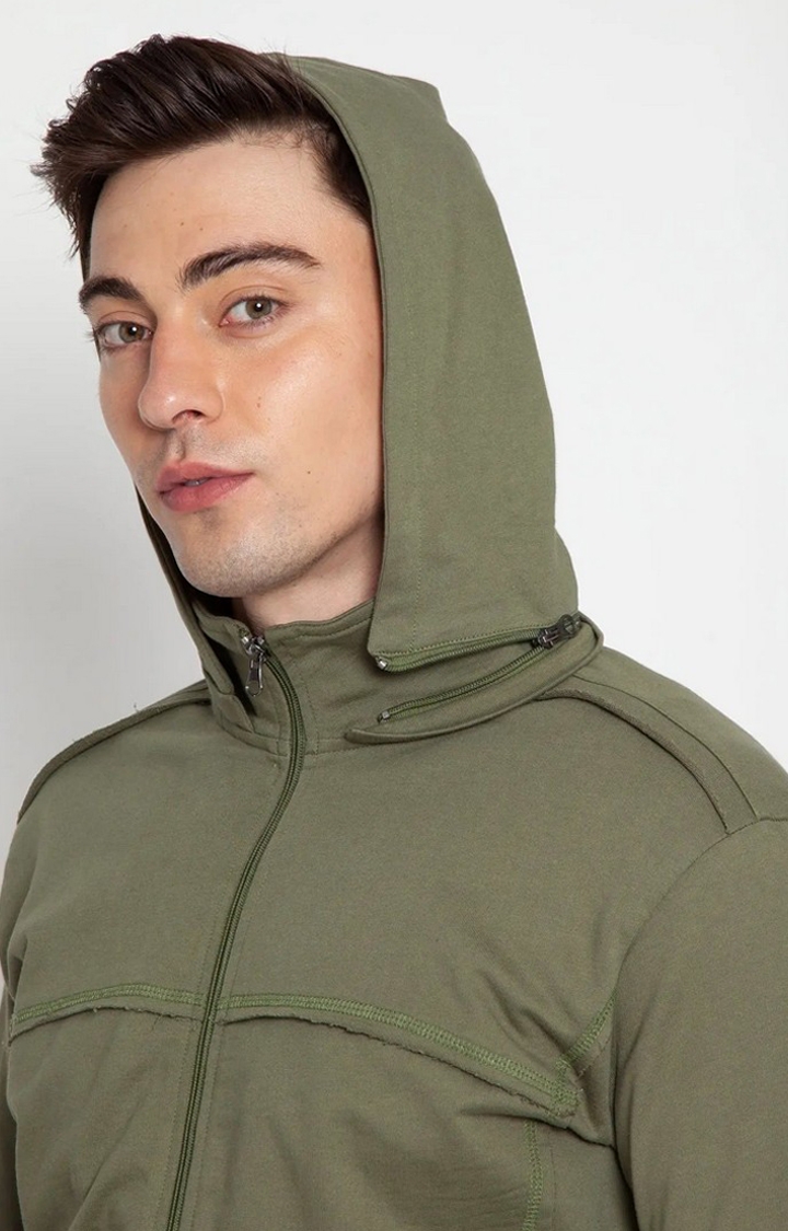 Olive Green Removable Hooded Jacket