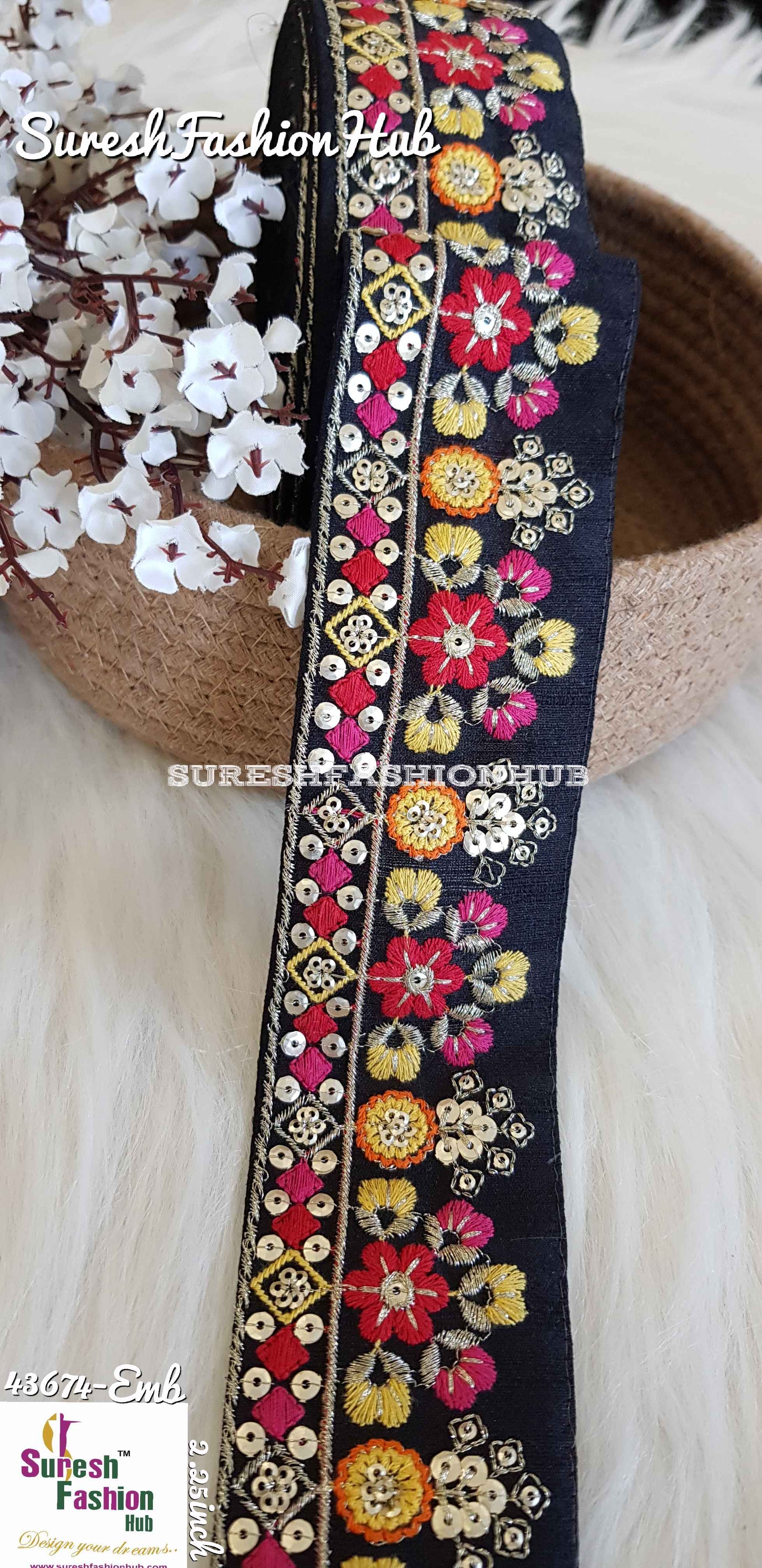 Red Rose Floral Embroidered Lace Trim