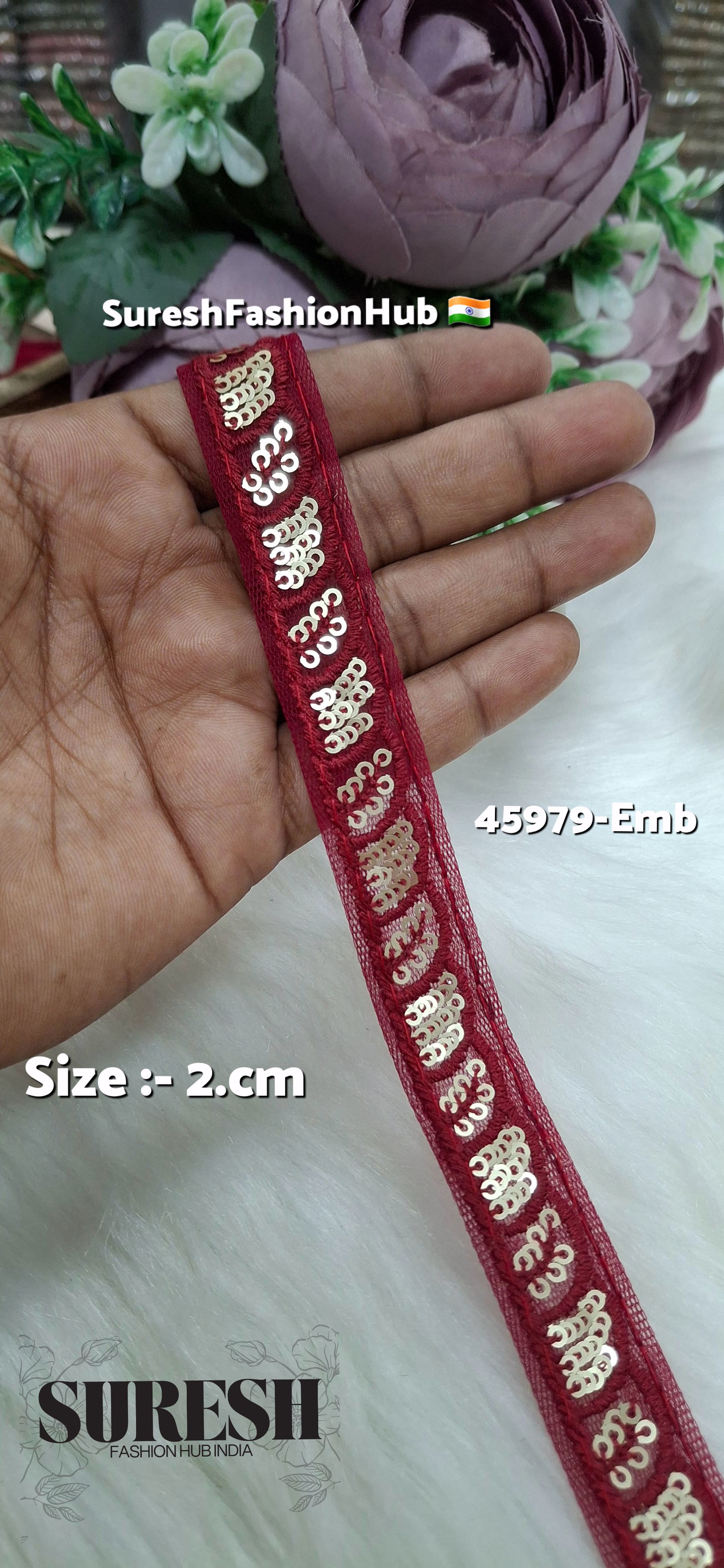 Maroon Tone-on-Tone Net Embroidery Lace