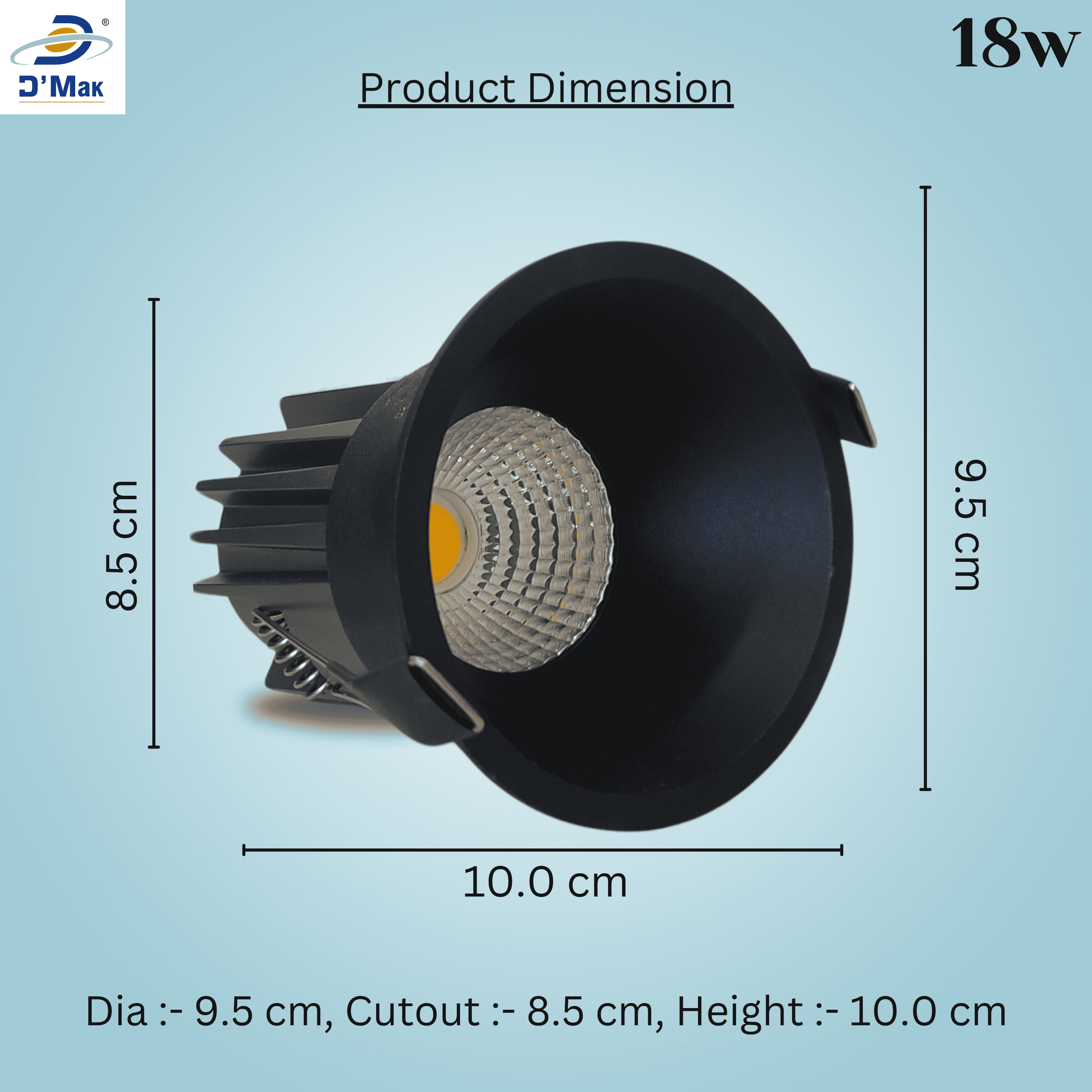 18 Watt Round LED Black Body Deep COB Light for POP Recessed Lighting Pack of 5 Colour Warm White