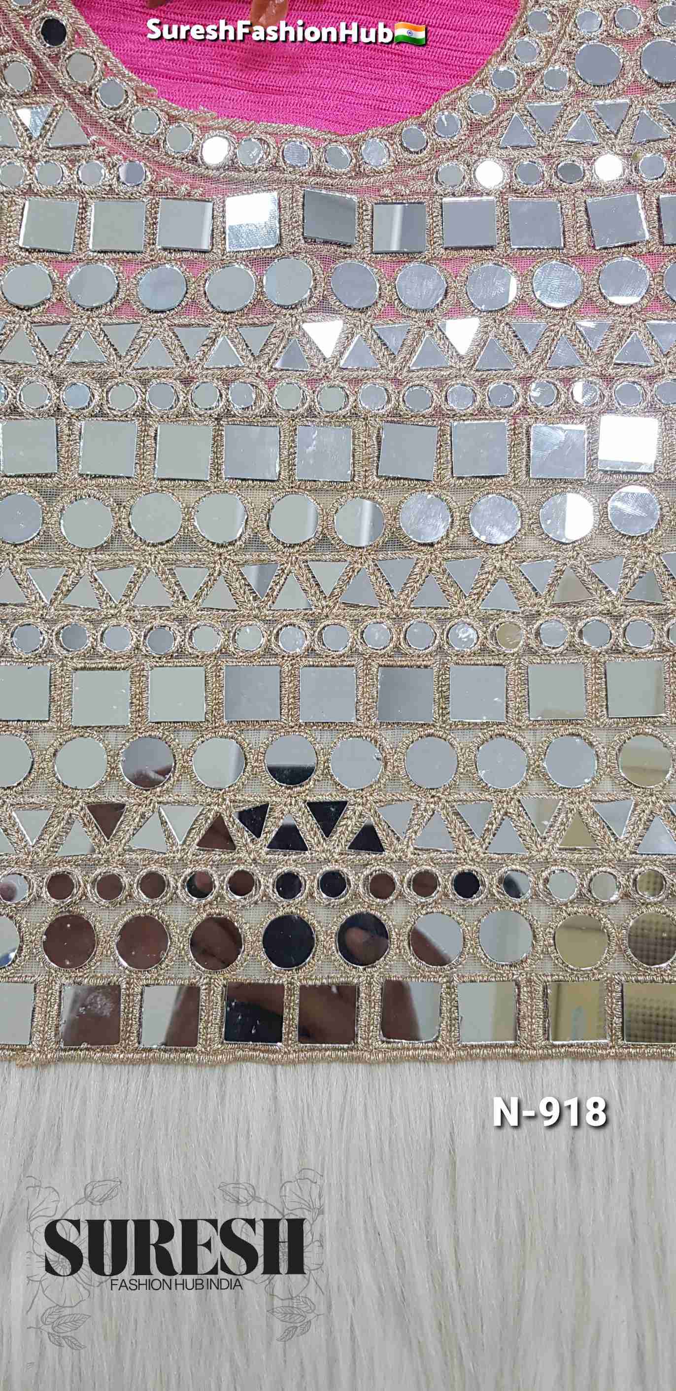 Rose Geometric Mirror Embroidered Neck Design – N-918