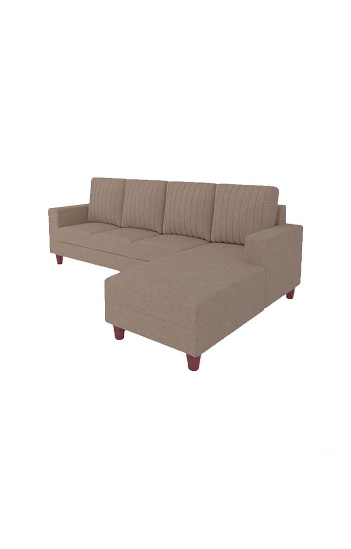 NEUDOT Roman LHS Sectional Sofa for Living Room |6 Person Sofa|Premium Fabric with Cushioned Armrest | Solid Wood Frame|6 Seater in Desert Brown Color