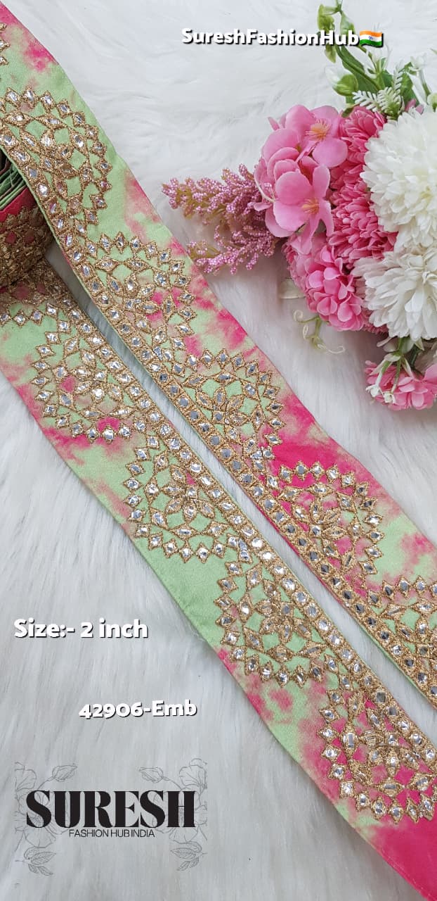 Dyed Green Geometric Foil Mirror Fabric Lace – 42906-Emb