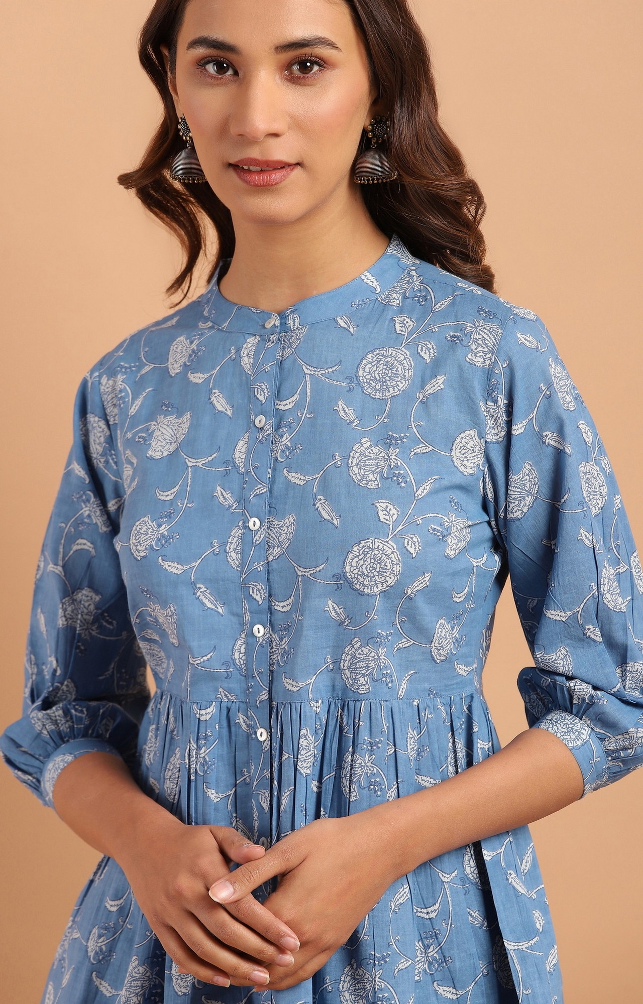Janasya | Janasya Women's Blue Cotton Tunic 2