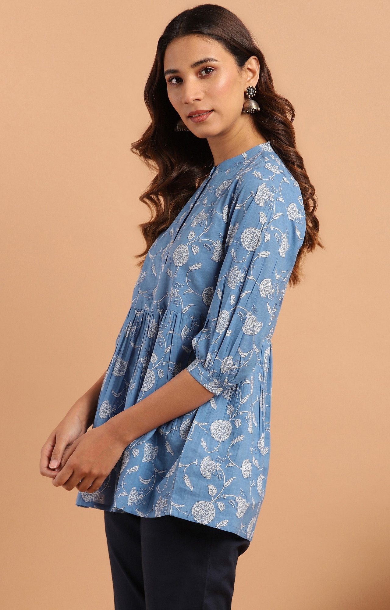 Janasya | Janasya Women's Blue Cotton Tunic 1