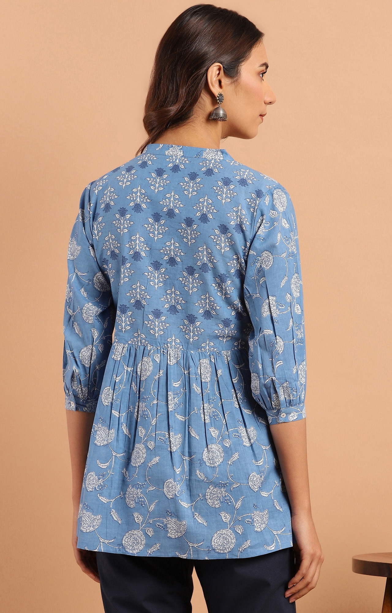 Janasya | Janasya Women's Blue Cotton Tunic 4