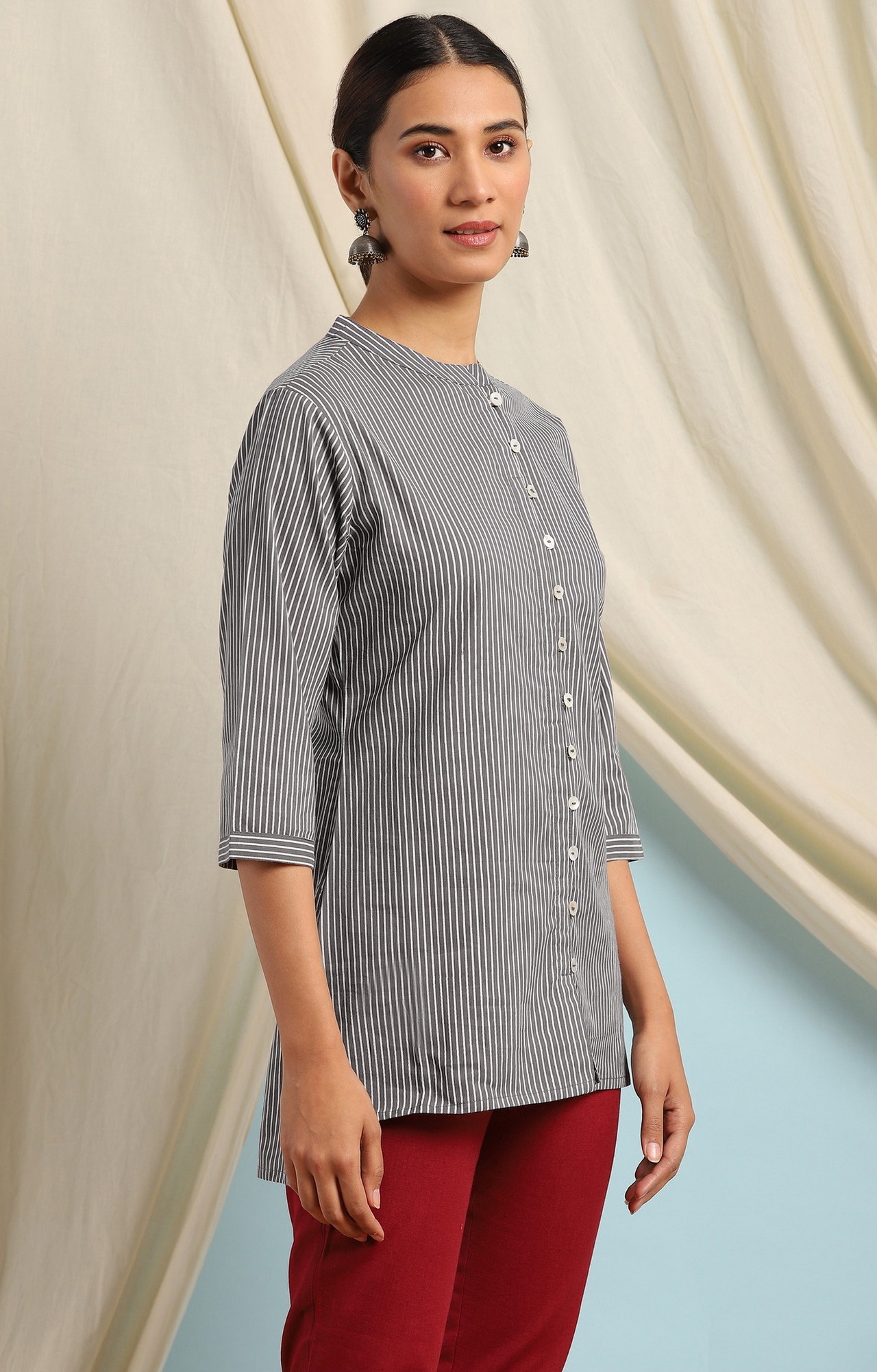 Janasya | Janasya Women's Grey Cotton Tunic 1