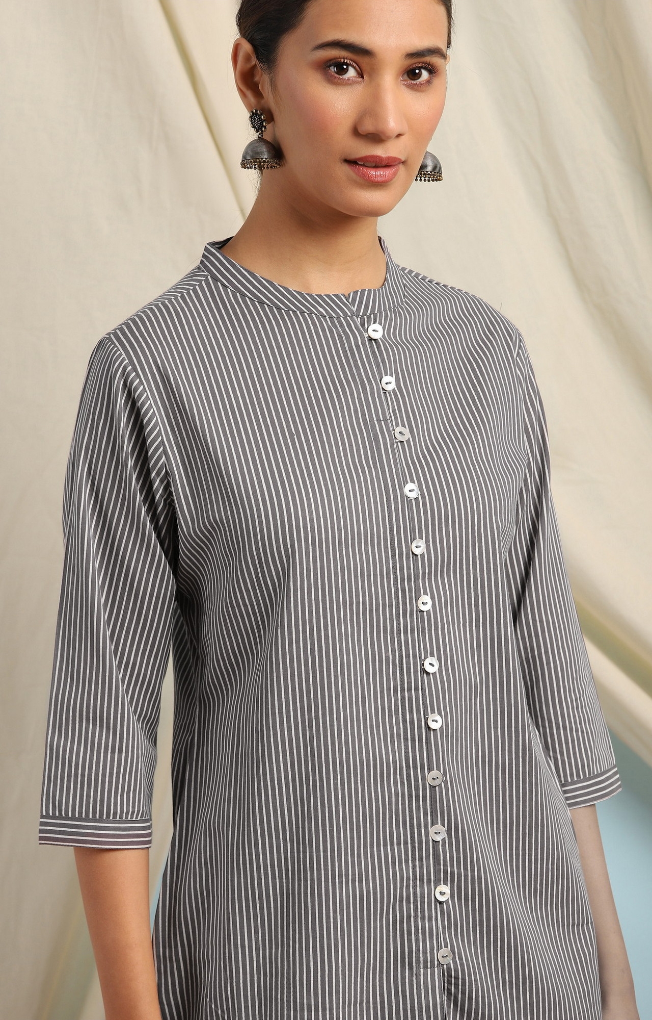 Janasya | Janasya Women's Grey Cotton Tunic 3