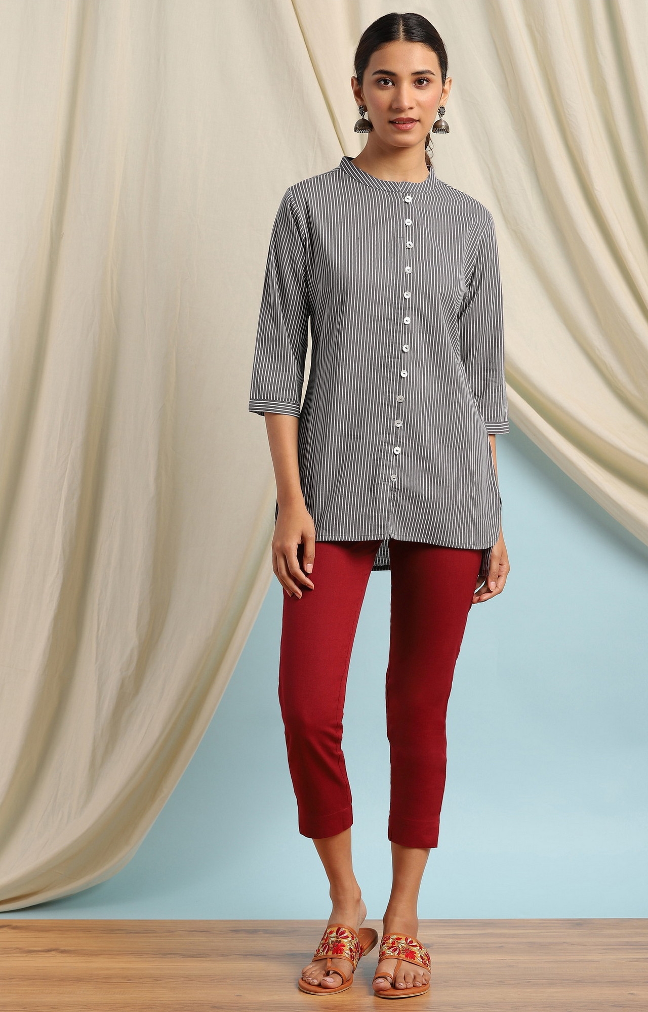 Janasya | Janasya Women's Grey Cotton Tunic 4