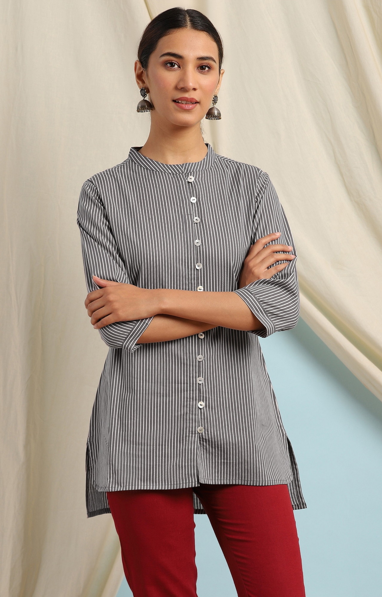 Janasya | Janasya Women's Grey Cotton Tunic 0