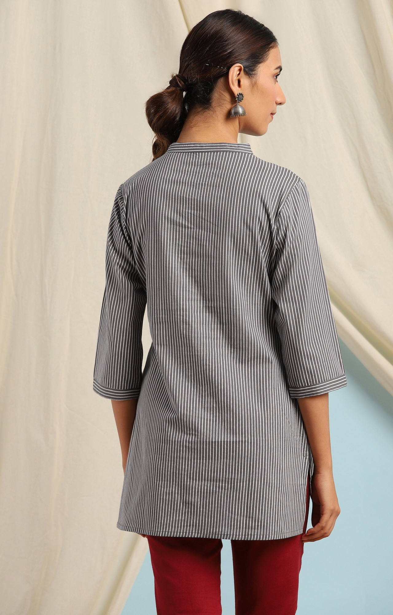 Janasya | Janasya Women's Grey Cotton Tunic 2