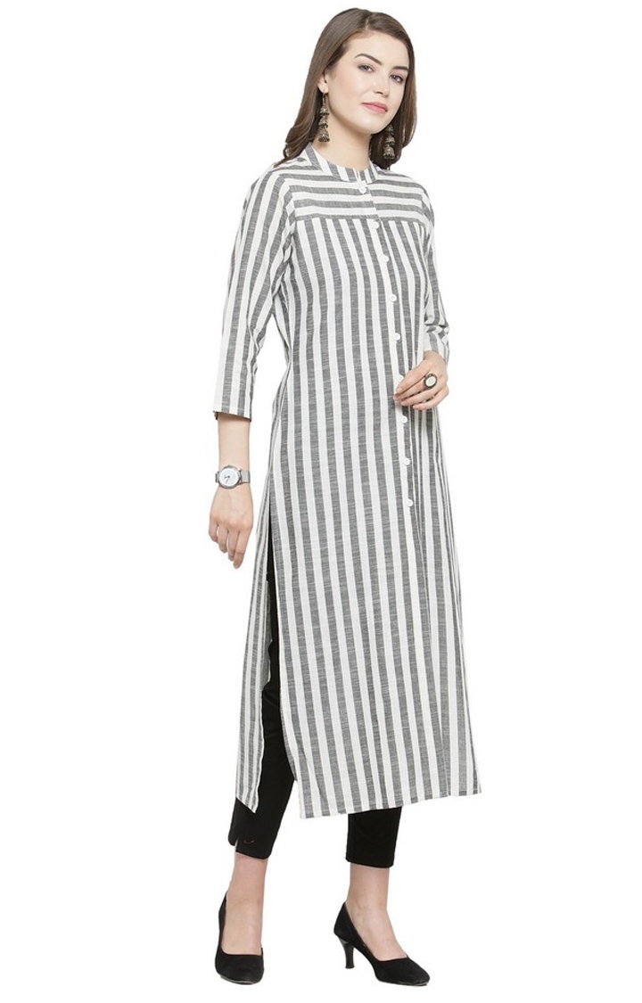Jompers | Jompers Women Grey & Off-White Striped Straight Kurta 1