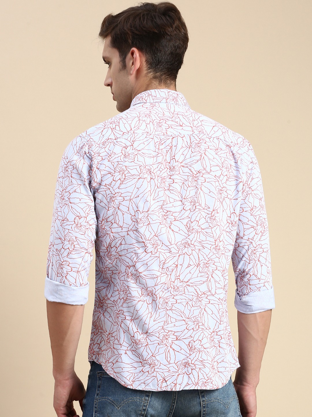 SHOWOFF Men's Spread Collar Grey Slim Fit Printed Shirt