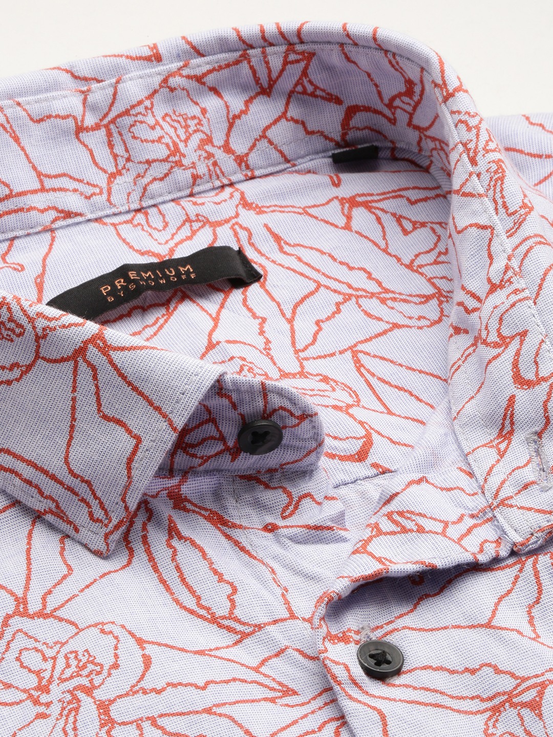 SHOWOFF Men's Spread Collar Grey Slim Fit Printed Shirt