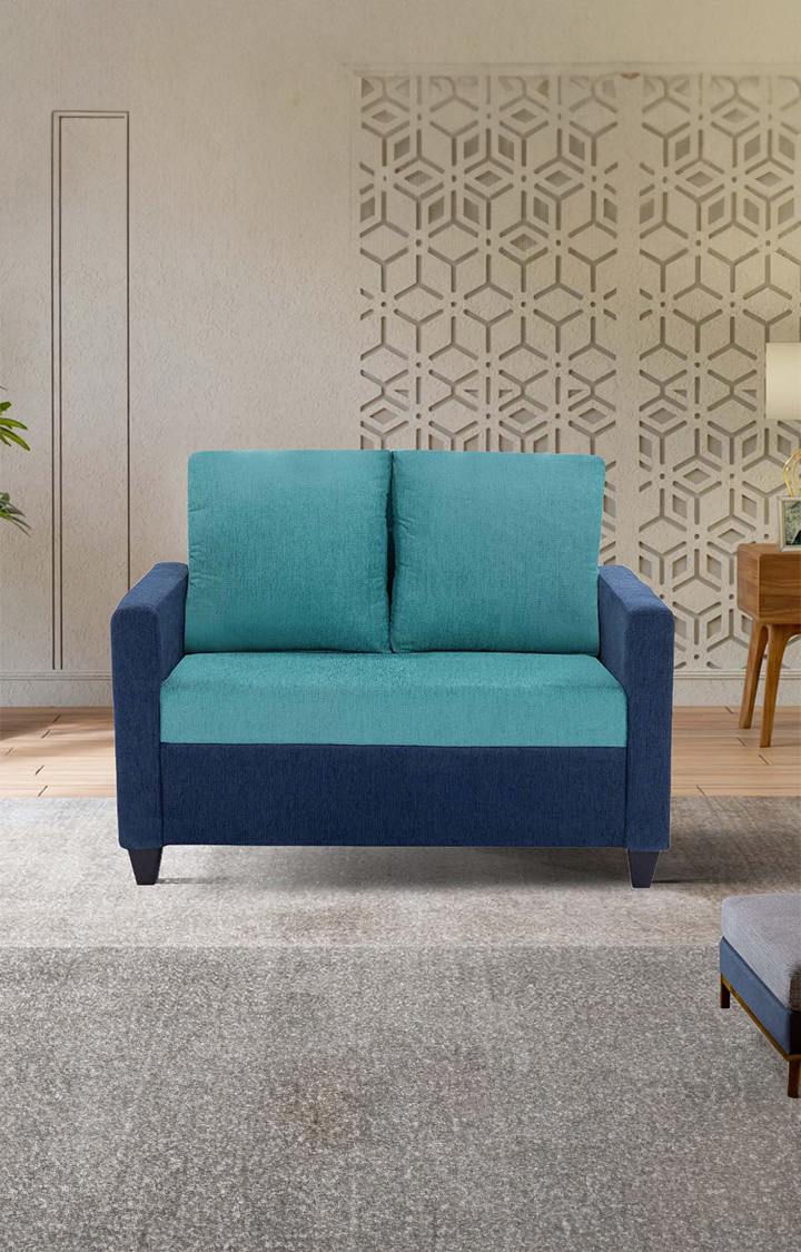 neudot Saya Dual Color Sofa for Living Room |2 Persons Sofa|Premium Fabric with Cushioned Armrest | Solid Wood Frame|2 Seater in Saya Duo Teal Color