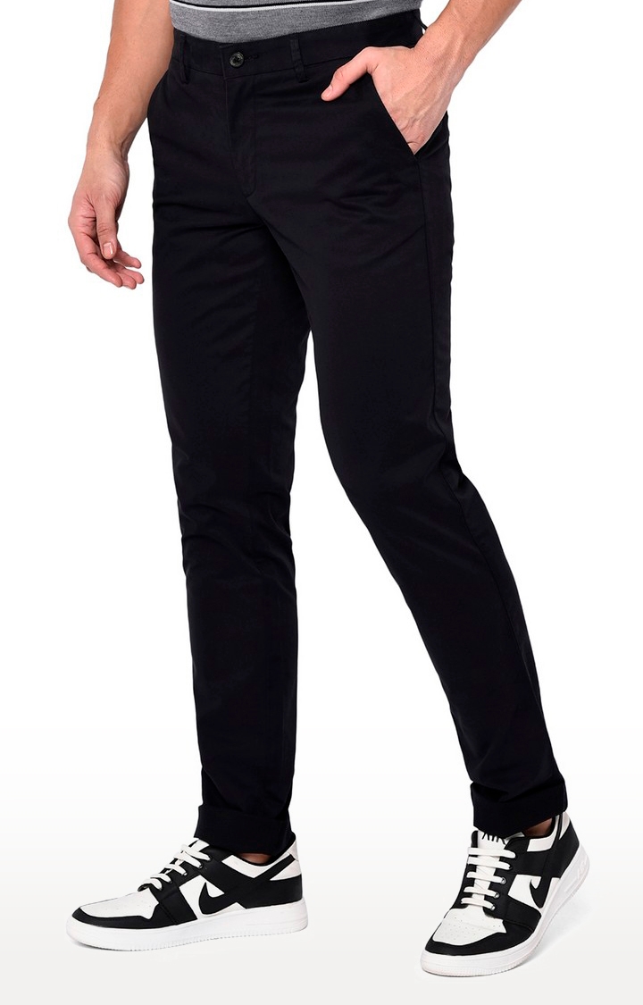 JadeBlue | JBCT200/5,BLACK (NOS) Men's Black Cotton Solid Trousers 1