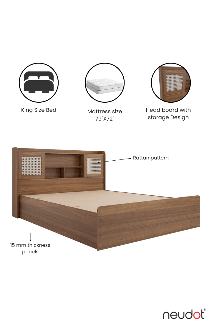 Sakura King Size Storage Bed - Leon Teak Finish