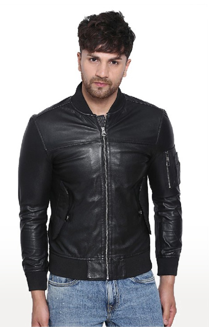 Justanned Ribbed Bomber Leather Jacket