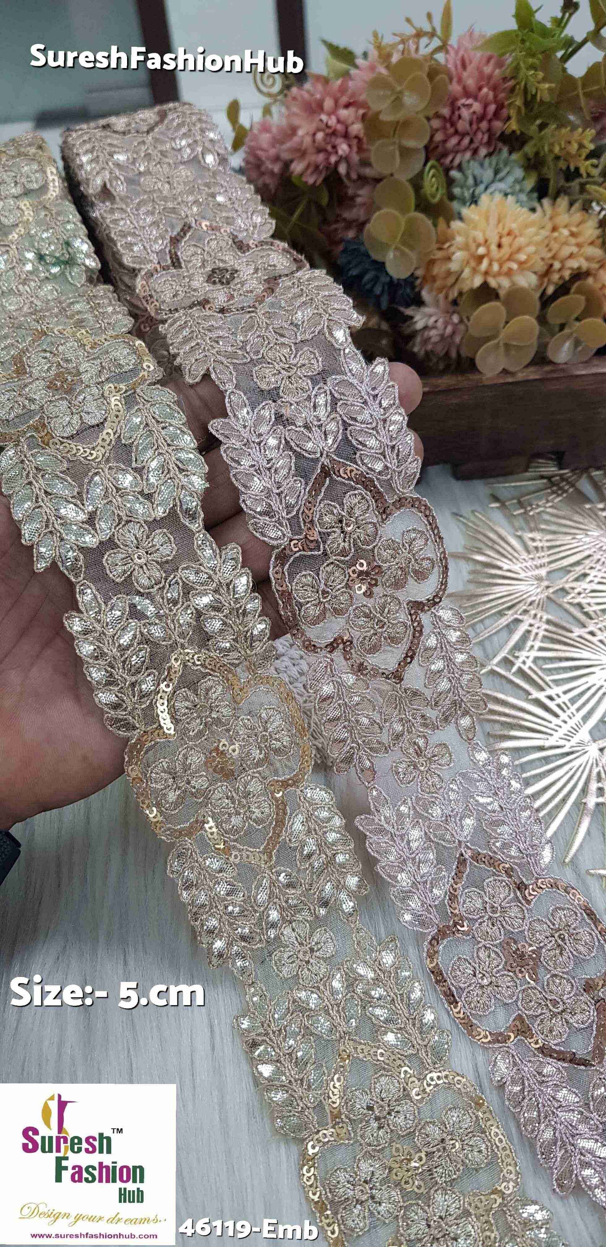 Rose Gold Color Laser Gota Work Organza Lace Roll