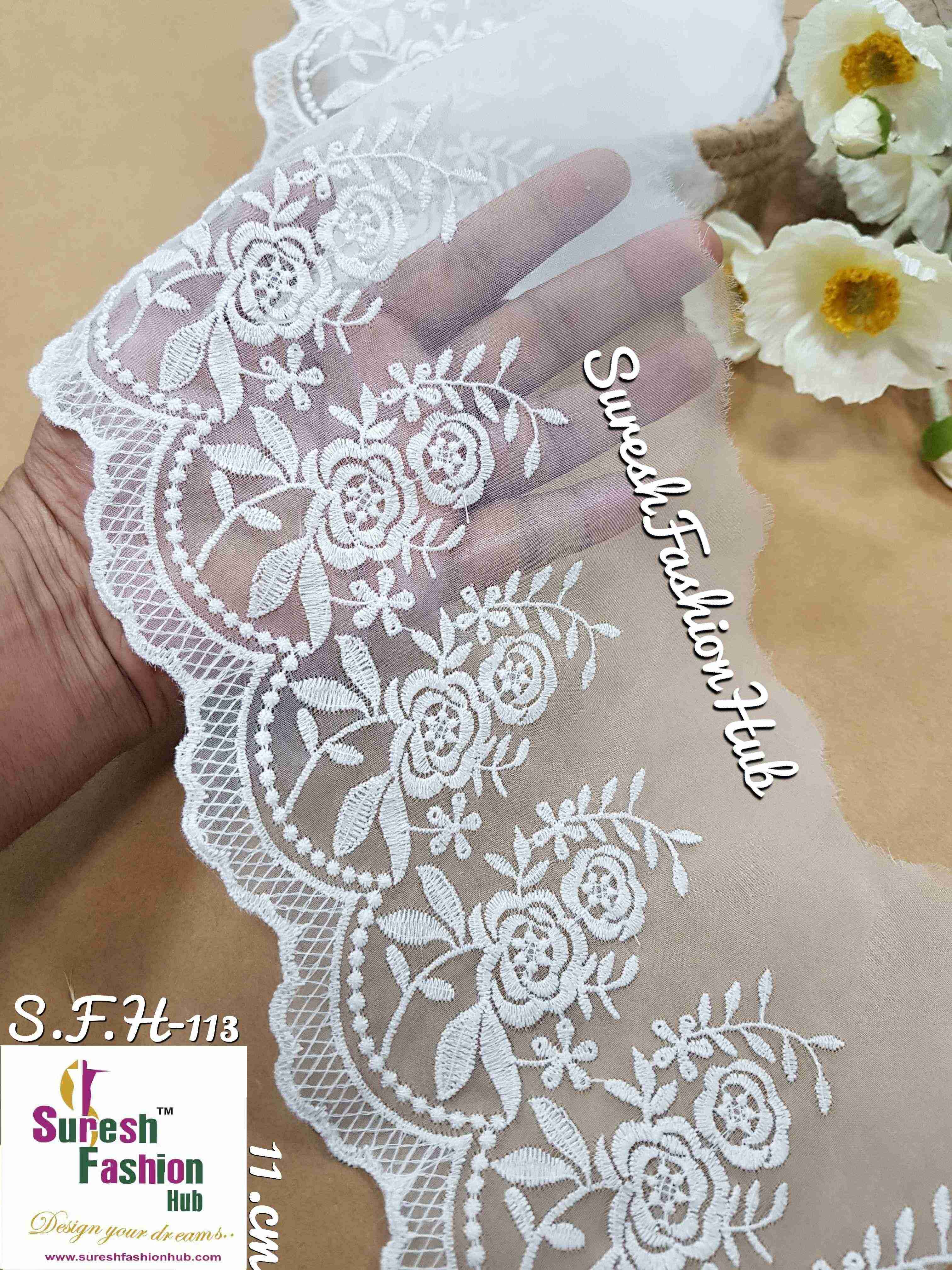 White Enchanted Scalloped Gossamer Organza Laces