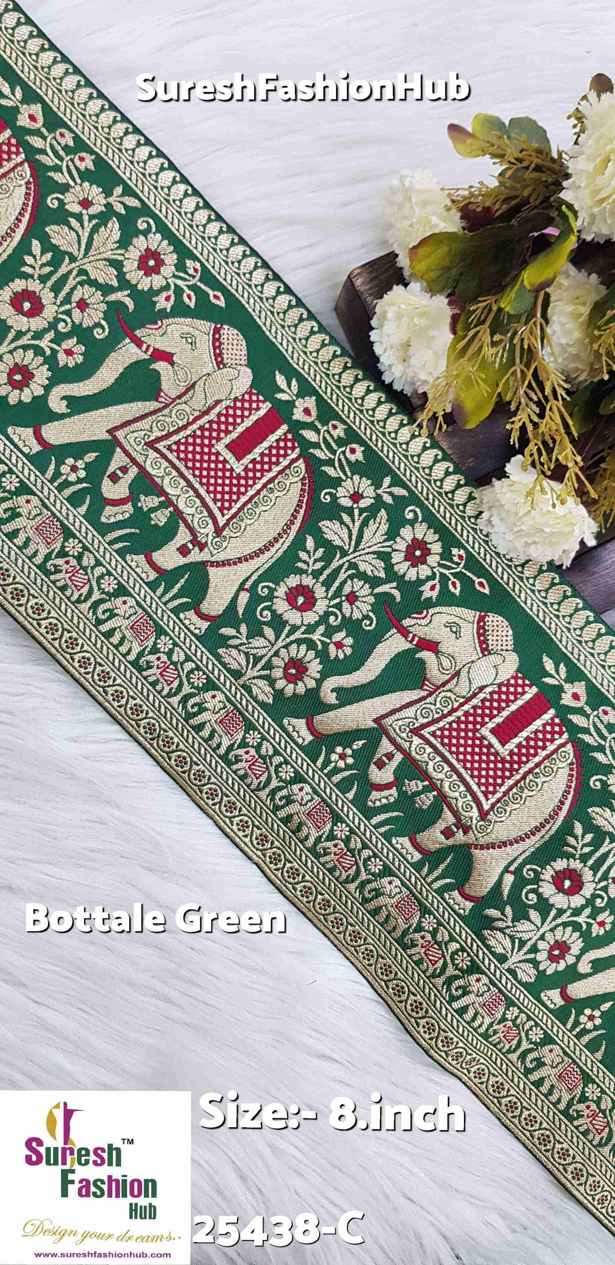 Green Banarasi Elephant Motif Lace