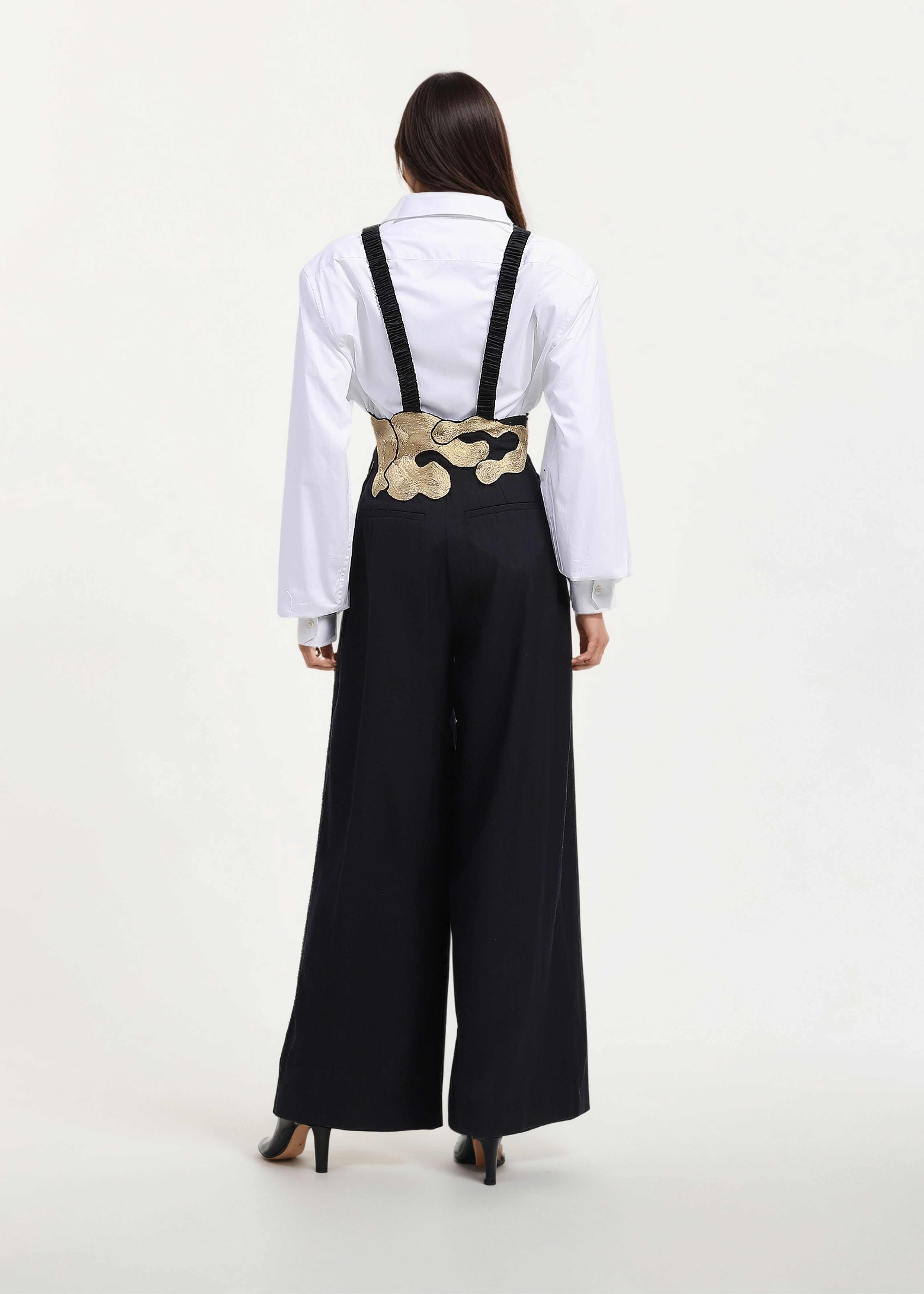 AKOK Black Cotton Suspender Top with Trouser Co-ords